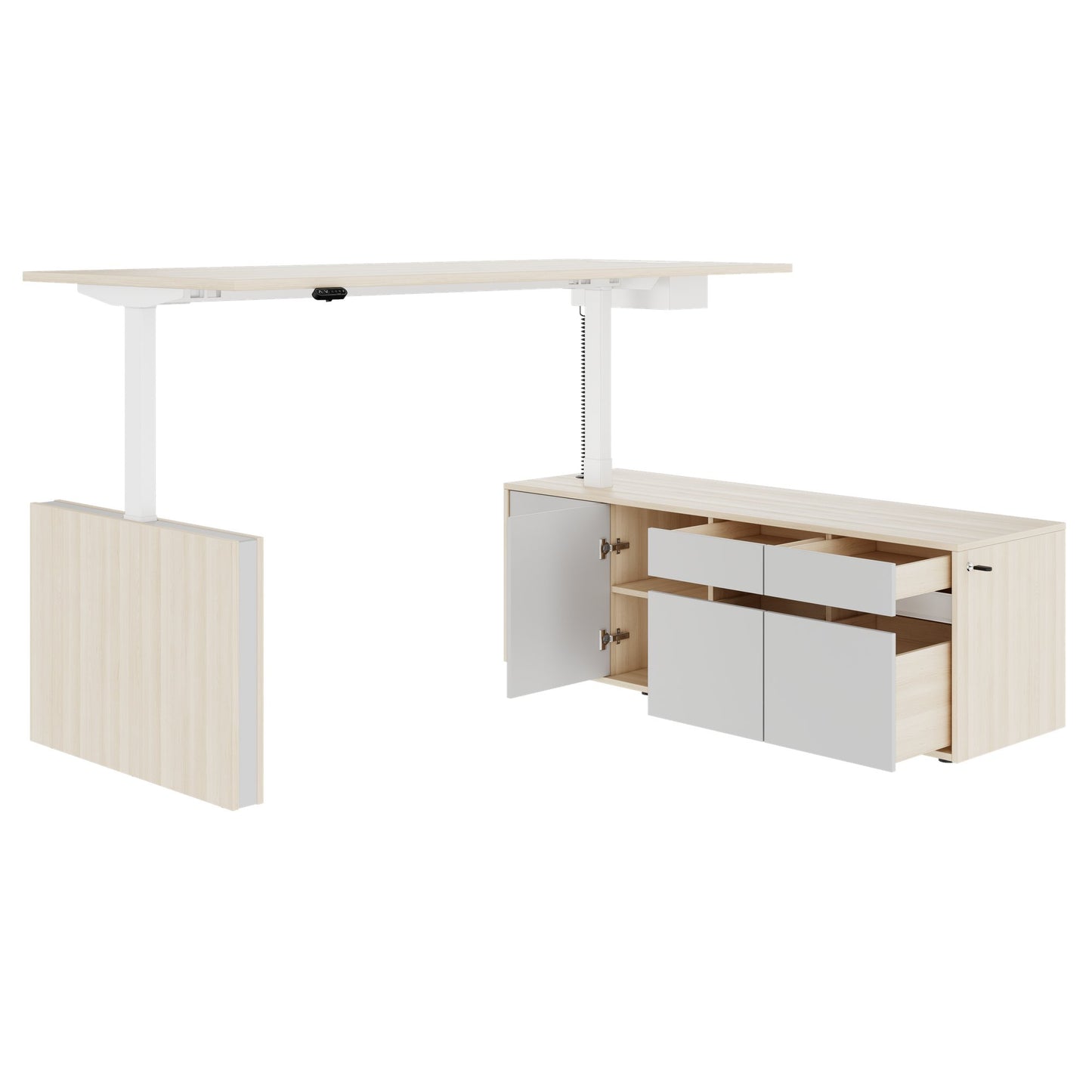 MOTION 2-Motoren-Schreibtisch mit Sideboard | Elektrisch höhenverstellbar, 2000 x 1800 mm, Sandesche
