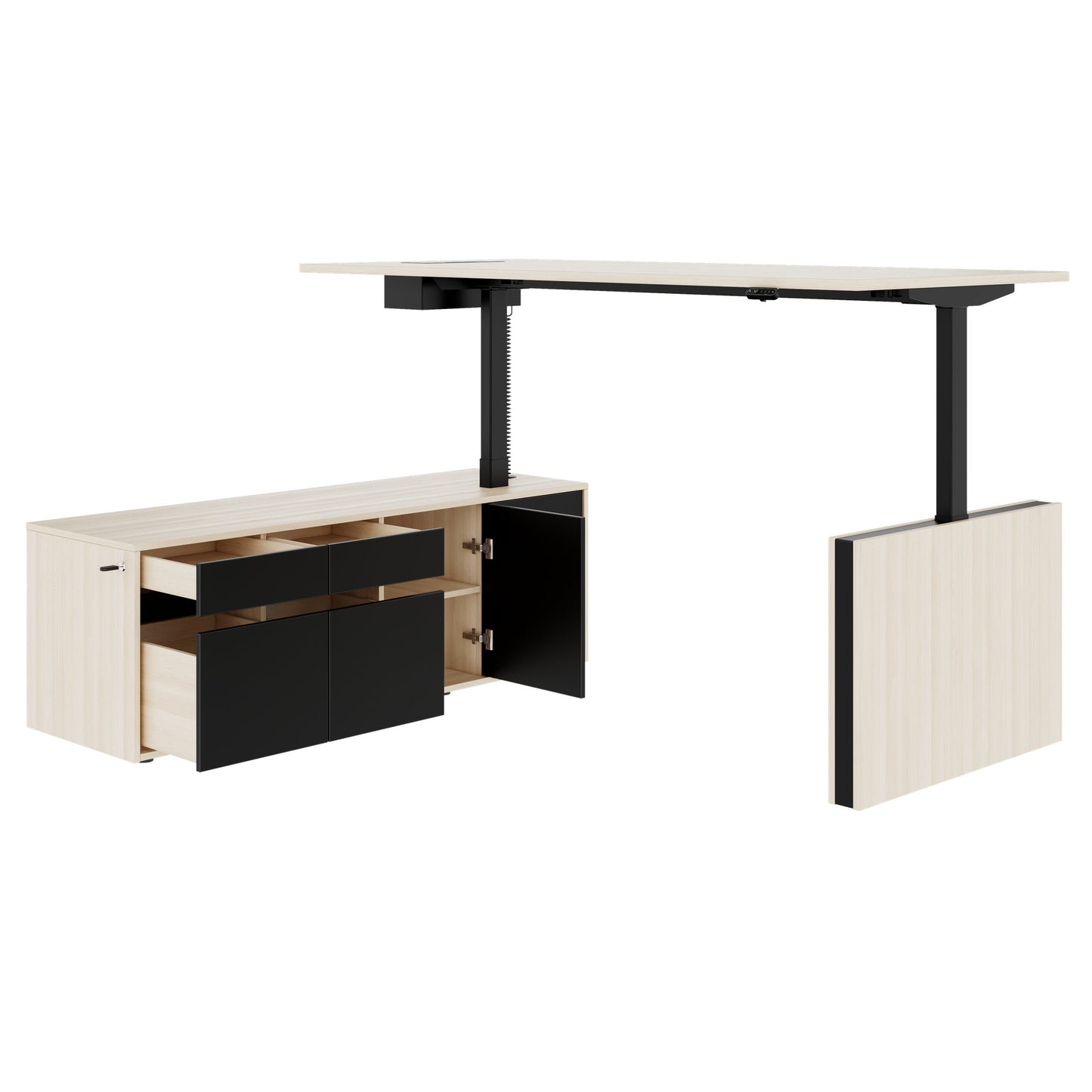 MOTION 2-Motoren-Schreibtisch mit Sideboard | Elektrisch höhenverstellbar, 2000 x 1800 mm, Sandesche