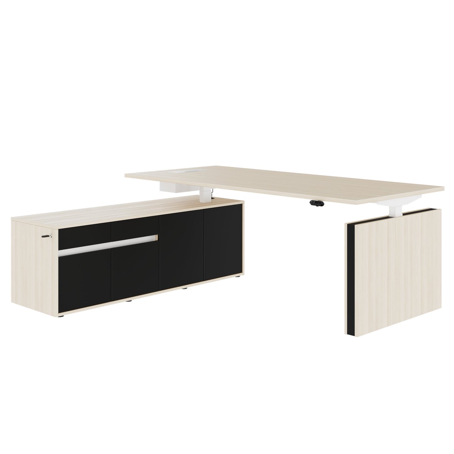 MOTION 2-Motoren-Schreibtisch mit Sideboard | Elektrisch höhenverstellbar, 2000 x 1800 mm, Sandesche