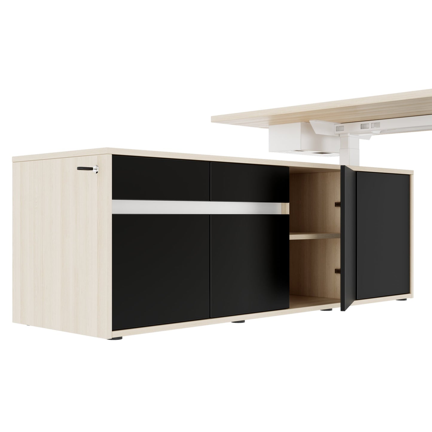 MOTION 2-Motoren-Schreibtisch mit Sideboard | Elektrisch höhenverstellbar, 2000 x 1800 mm, Sandesche