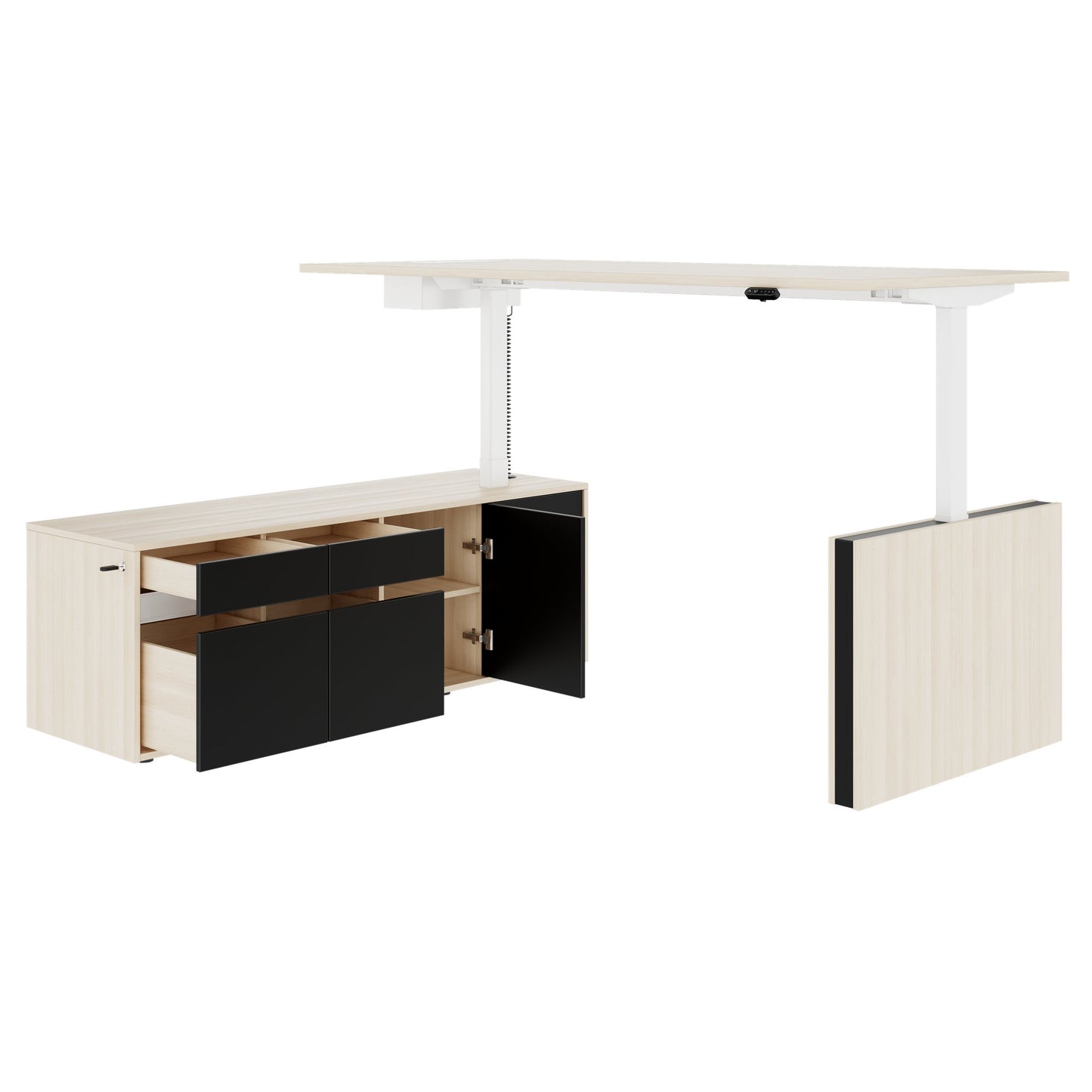 MOTION 2-Motoren-Schreibtisch mit Sideboard | Elektrisch höhenverstellbar, 2000 x 1800 mm, Sandesche