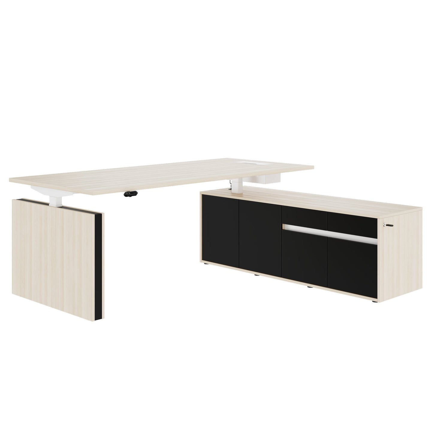 MOTION 2-Motoren-Schreibtisch mit Sideboard | Elektrisch höhenverstellbar, 2000 x 1800 mm, Sandesche