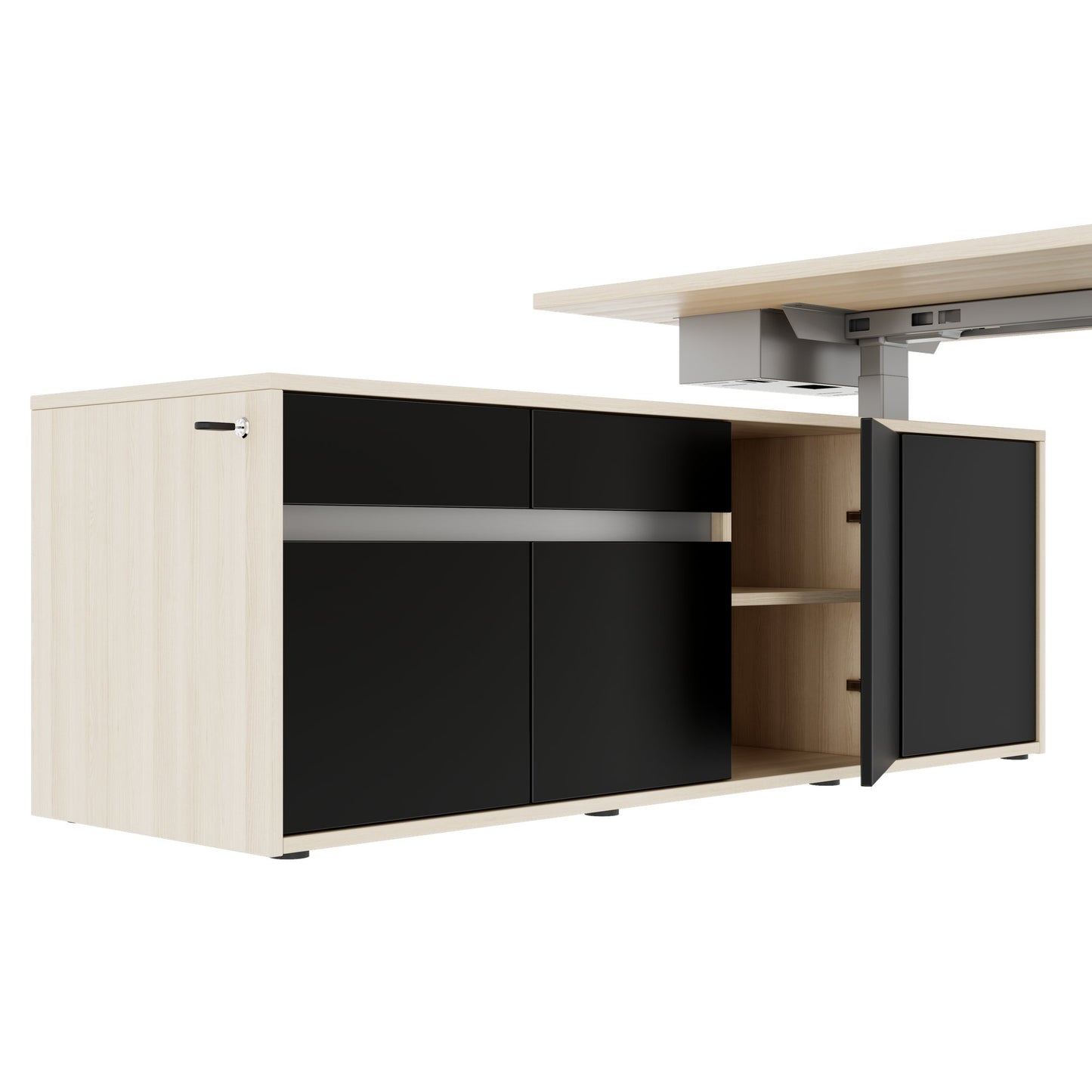 MOTION 2-Motoren-Schreibtisch mit Sideboard | Elektrisch höhenverstellbar, 2000 x 1800 mm, Sandesche