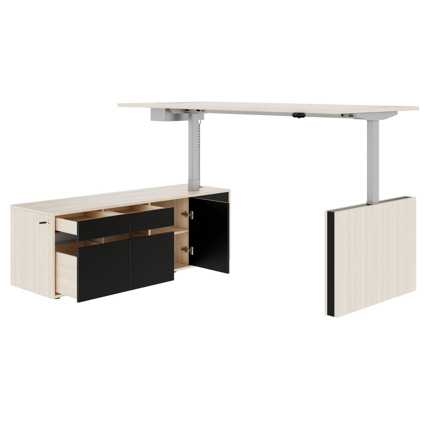 MOTION 2-Motoren-Schreibtisch mit Sideboard | Elektrisch höhenverstellbar, 2000 x 1800 mm, Sandesche