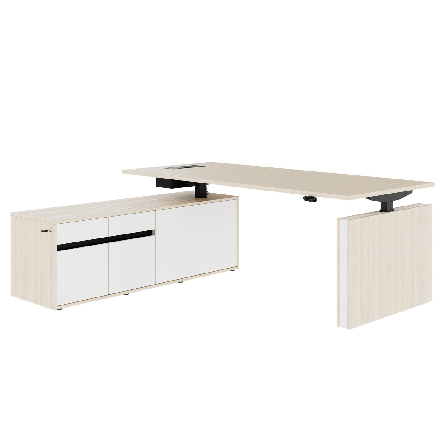 MOTION 2-Motoren-Schreibtisch mit Sideboard | Elektrisch höhenverstellbar, 2000 x 1800 mm, Sandesche