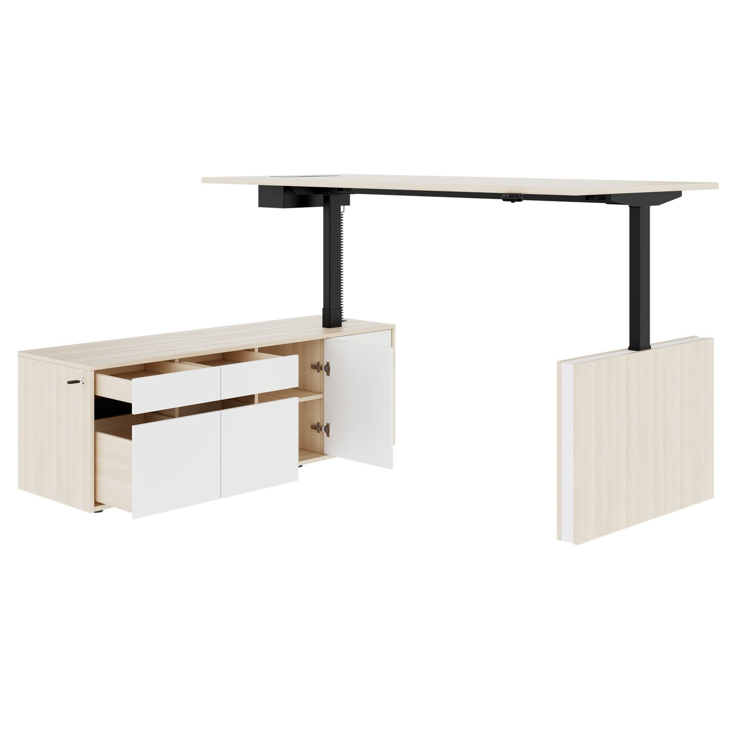 MOTION 2-Motoren-Schreibtisch mit Sideboard | Elektrisch höhenverstellbar, 2000 x 1800 mm, Sandesche