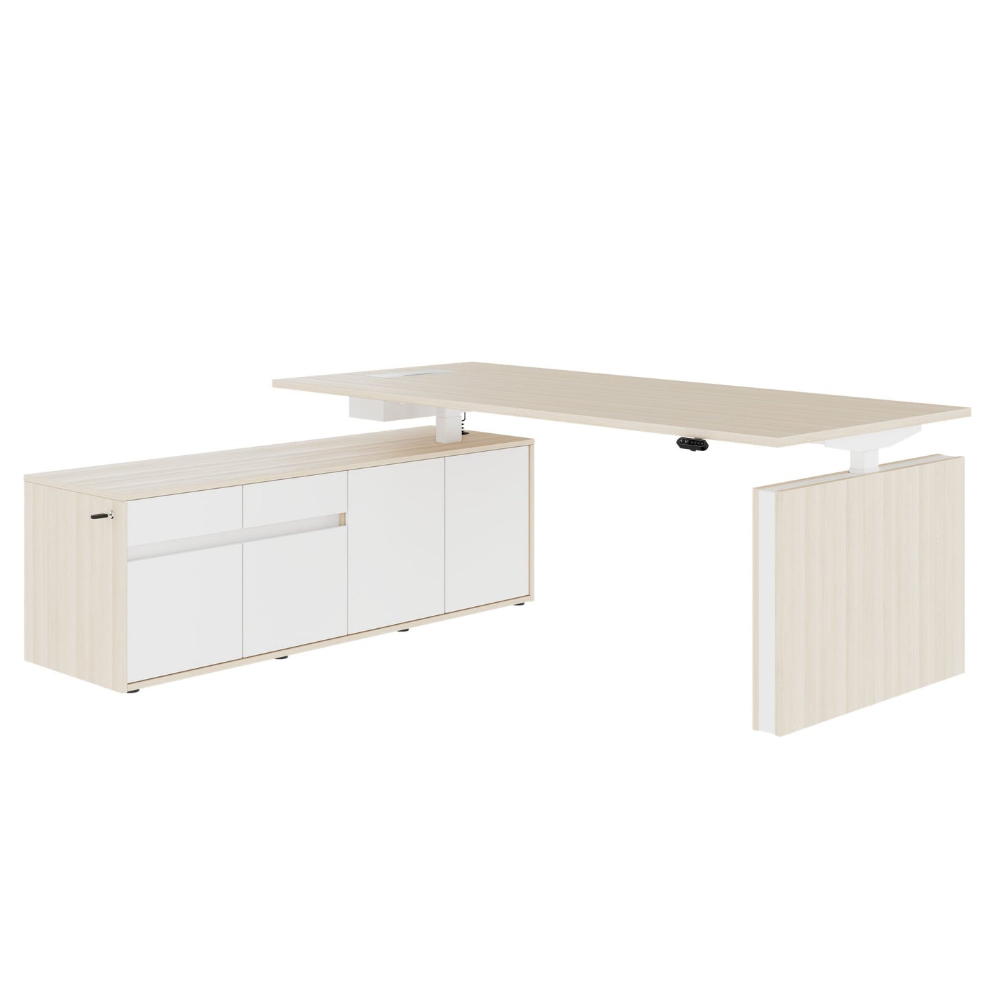 MOTION 2-Motoren-Schreibtisch mit Sideboard | Elektrisch höhenverstellbar, 2000 x 1800 mm, Sandesche