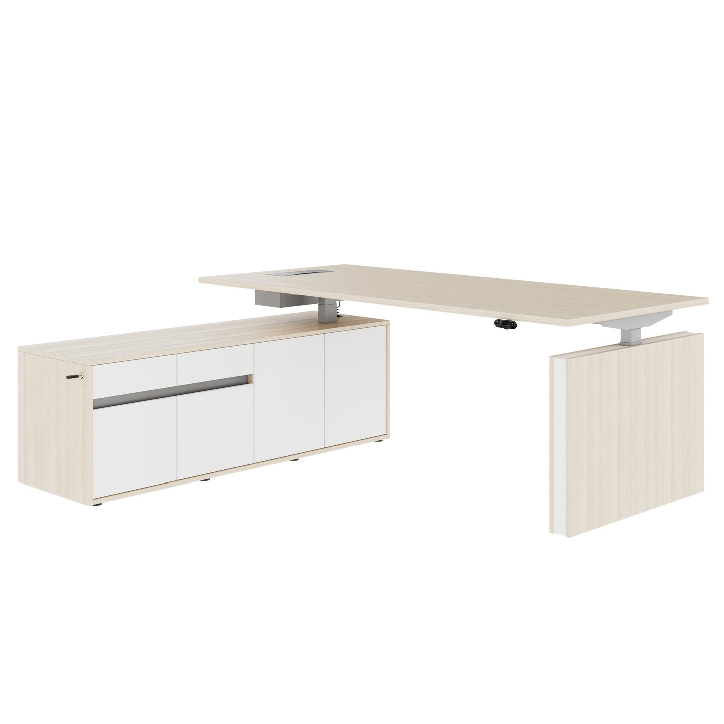 MOTION 2-Motoren-Schreibtisch mit Sideboard | Elektrisch höhenverstellbar, 2000 x 1800 mm, Sandesche