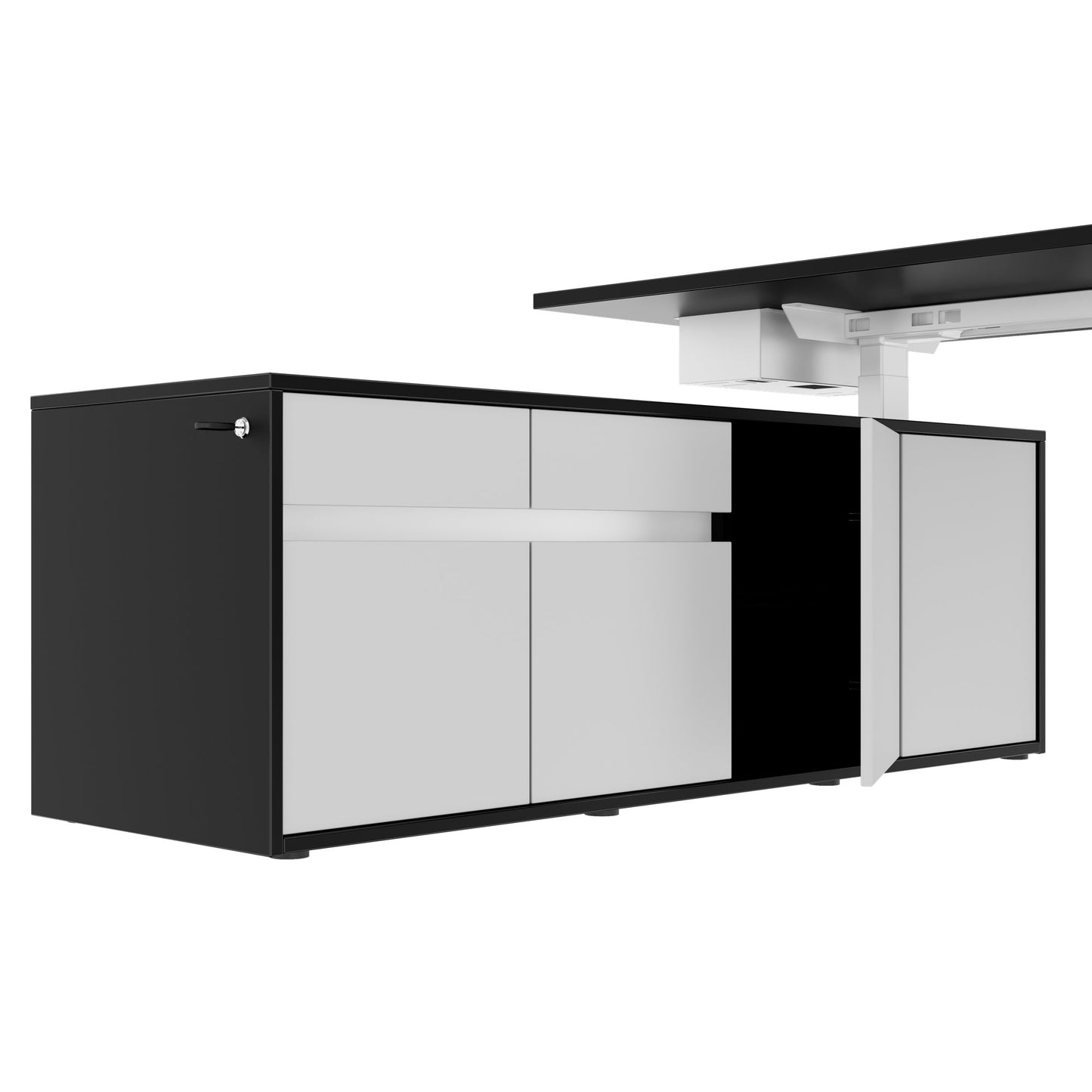 MOTION 2-Motoren-Schreibtisch mit Sideboard | Elektrisch höhenverstellbar, 2000 x 1800 mm, Schwarz