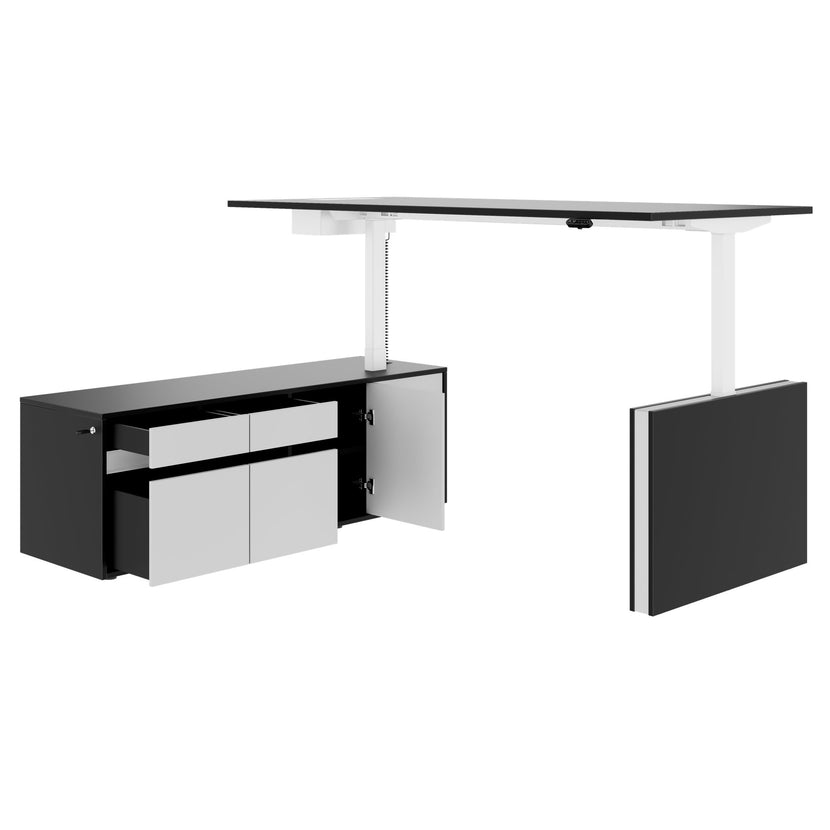 MOTION 2-Motoren-Schreibtisch mit Sideboard | Elektrisch höhenverstellbar, 2000 x 1800 mm, Schwarz