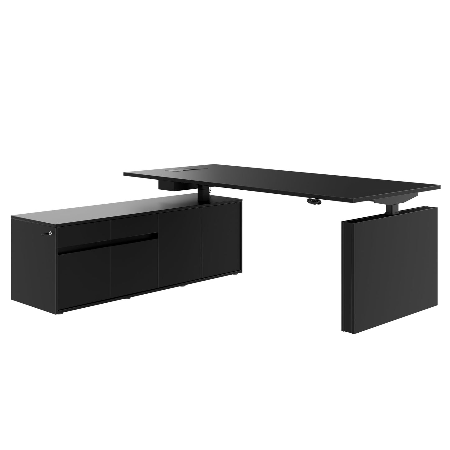 MOTION 2-Motoren-Schreibtisch mit Sideboard | Elektrisch höhenverstellbar, 2000 x 1800 mm, Schwarz