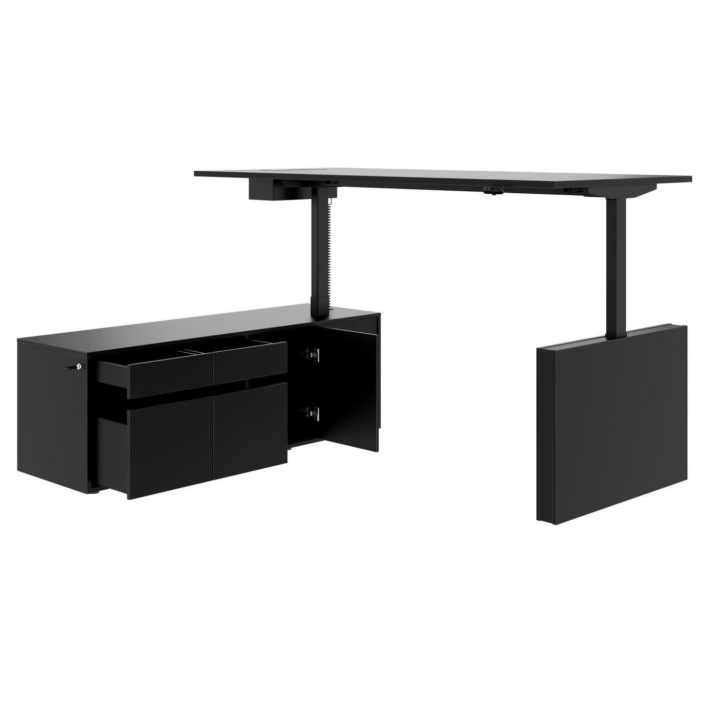 MOTION 2-Motoren-Schreibtisch mit Sideboard | Elektrisch höhenverstellbar, 2000 x 1800 mm, Schwarz