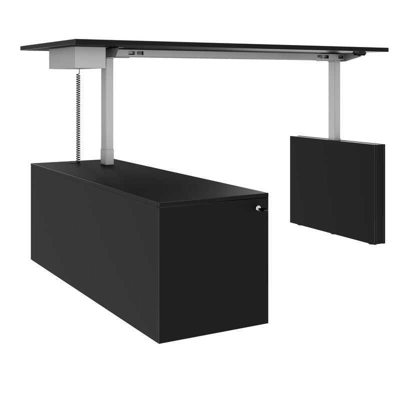 MOTION 2-Motoren-Schreibtisch mit Sideboard | Elektrisch höhenverstellbar, 2000 x 1800 mm, Schwarz