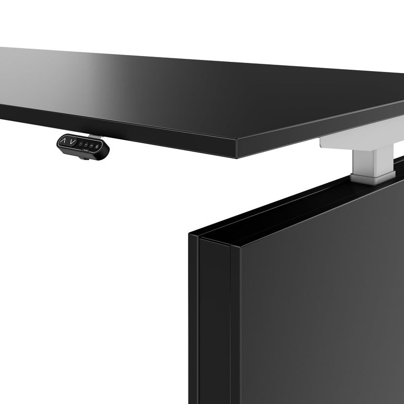 MOTION 2-Motoren-Schreibtisch mit Sideboard | Elektrisch höhenverstellbar, 2000 x 1800 mm, Schwarz