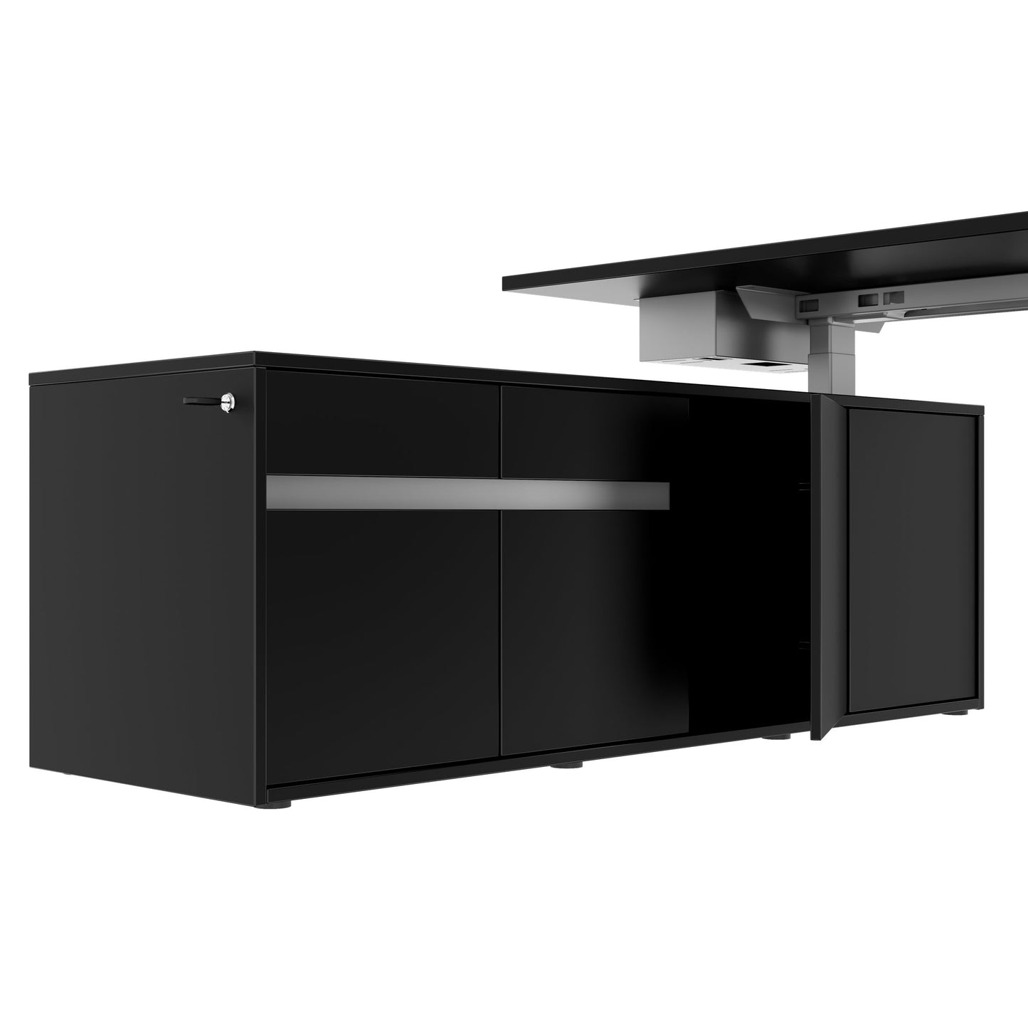 MOTION 2-Motoren-Schreibtisch mit Sideboard | Elektrisch höhenverstellbar, 2000 x 1800 mm, Schwarz