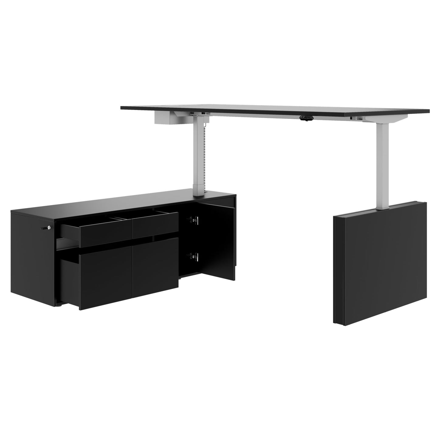 MOTION 2-Motoren-Schreibtisch mit Sideboard | Elektrisch höhenverstellbar, 2000 x 1800 mm, Schwarz