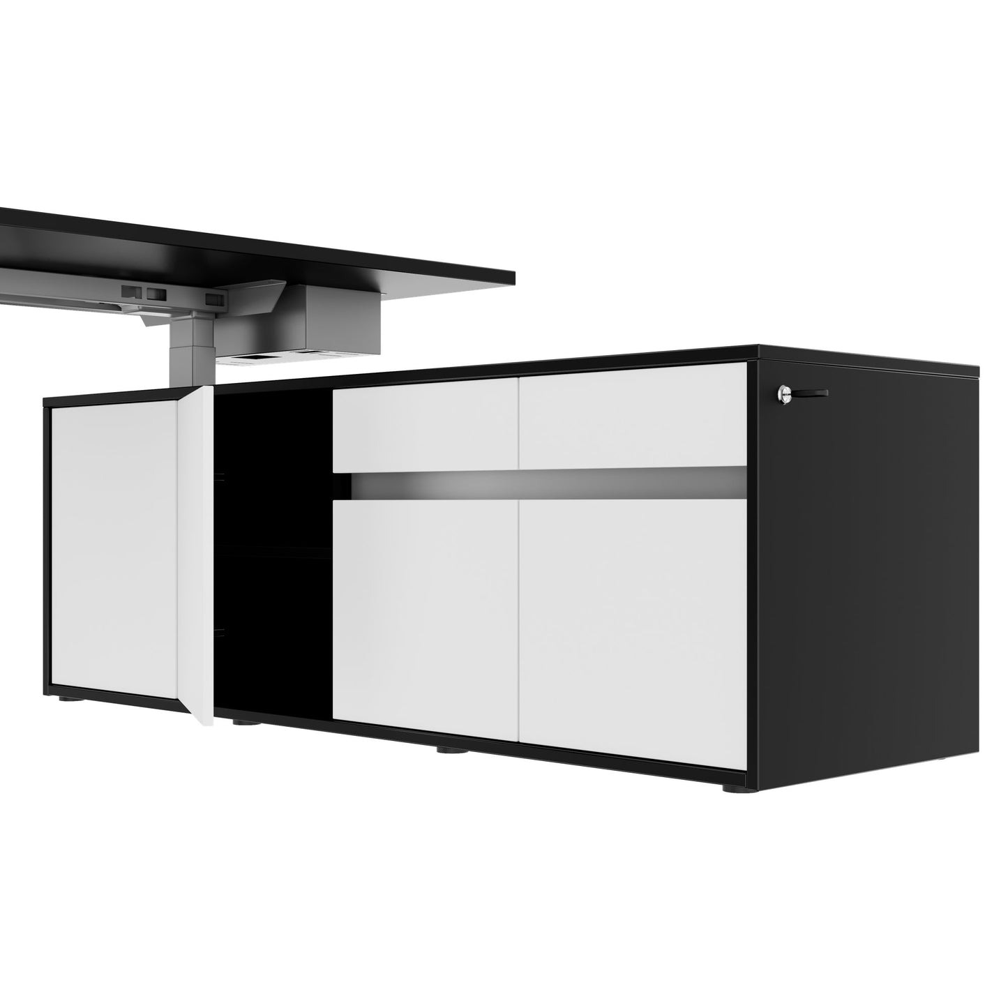 MOTION 2-Motoren-Schreibtisch mit Sideboard | Elektrisch höhenverstellbar, 2000 x 1800 mm, Schwarz