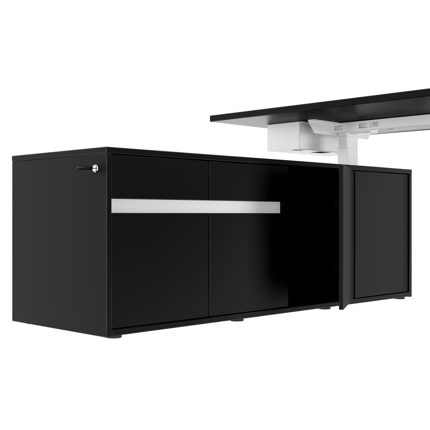 MOTION 2-Motoren-Schreibtisch mit Sideboard | Elektrisch höhenverstellbar, 2000 x 1800 mm, Schwarz