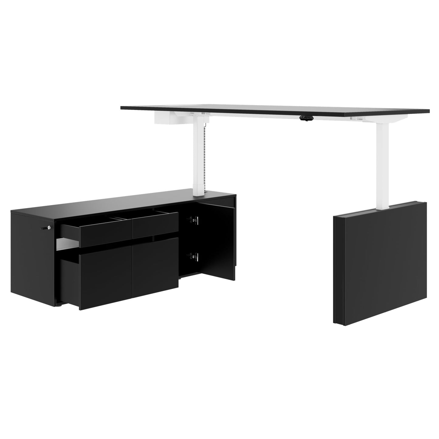 MOTION 2-Motoren-Schreibtisch mit Sideboard | Elektrisch höhenverstellbar, 2000 x 1800 mm, Schwarz