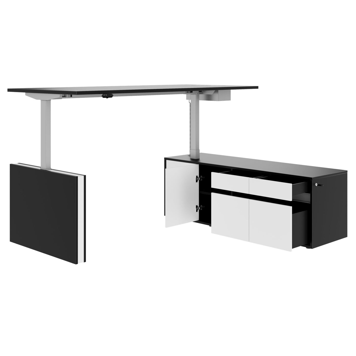MOTION 2-Motoren-Schreibtisch mit Sideboard | Elektrisch höhenverstellbar, 2000 x 1800 mm, Schwarz