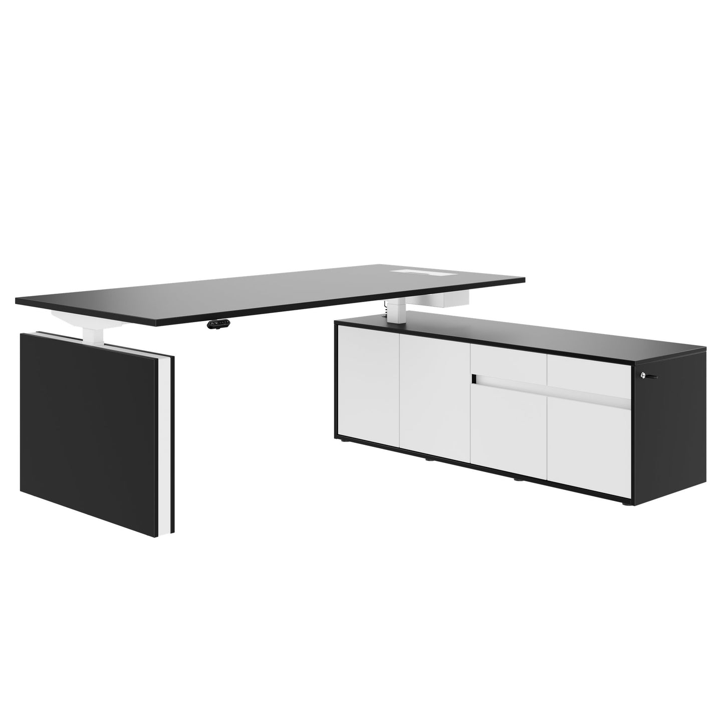 MOTION 2-Motoren-Schreibtisch mit Sideboard | Elektrisch höhenverstellbar, 2000 x 1800 mm, Schwarz