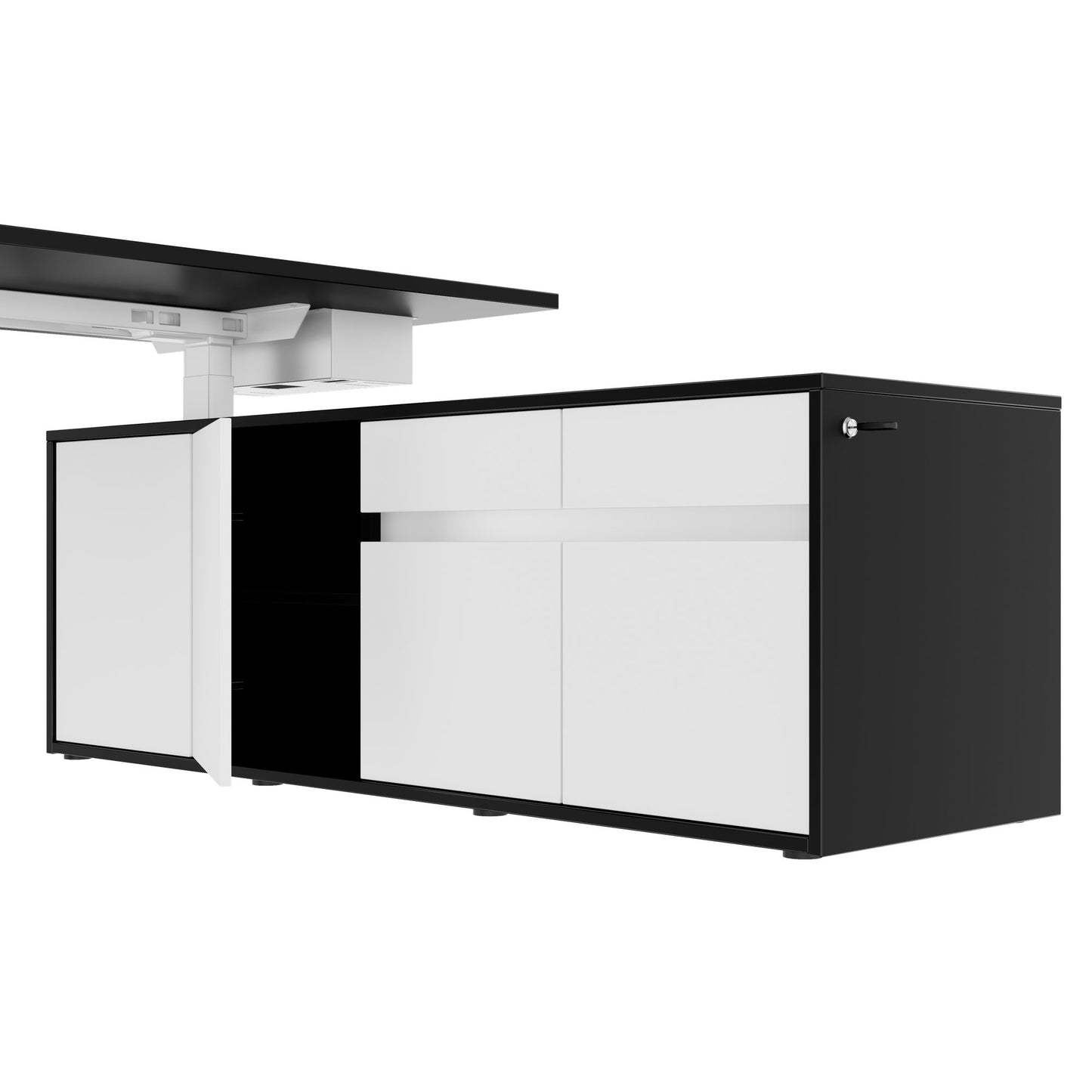 MOTION 2-Motoren-Schreibtisch mit Sideboard | Elektrisch höhenverstellbar, 2000 x 1800 mm, Schwarz
