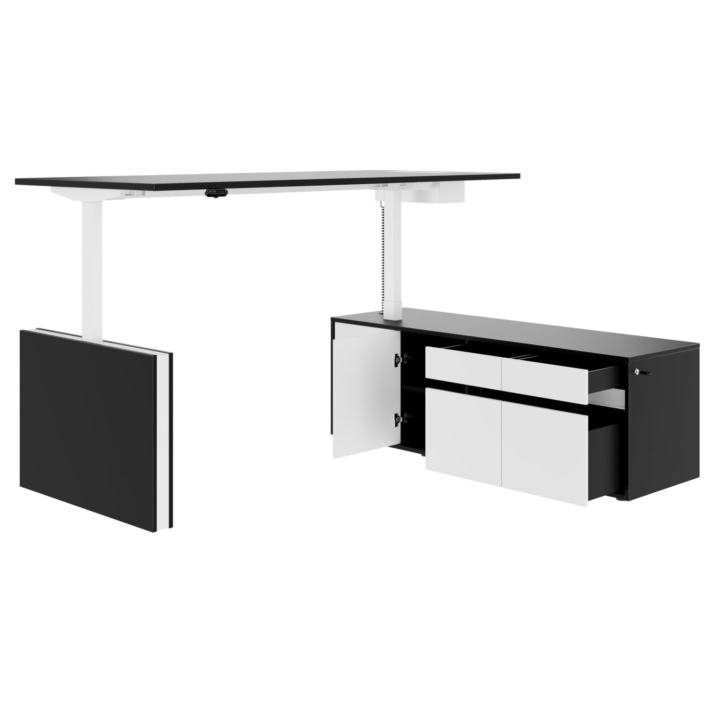 MOTION 2-Motoren-Schreibtisch mit Sideboard | Elektrisch höhenverstellbar, 2000 x 1800 mm, Schwarz