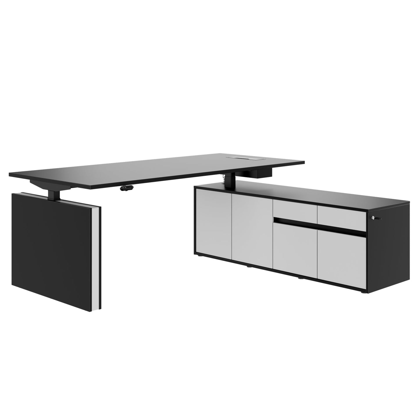 MOTION 2-Motoren-Schreibtisch mit Sideboard | Elektrisch höhenverstellbar, 2000 x 1800 mm, Schwarz