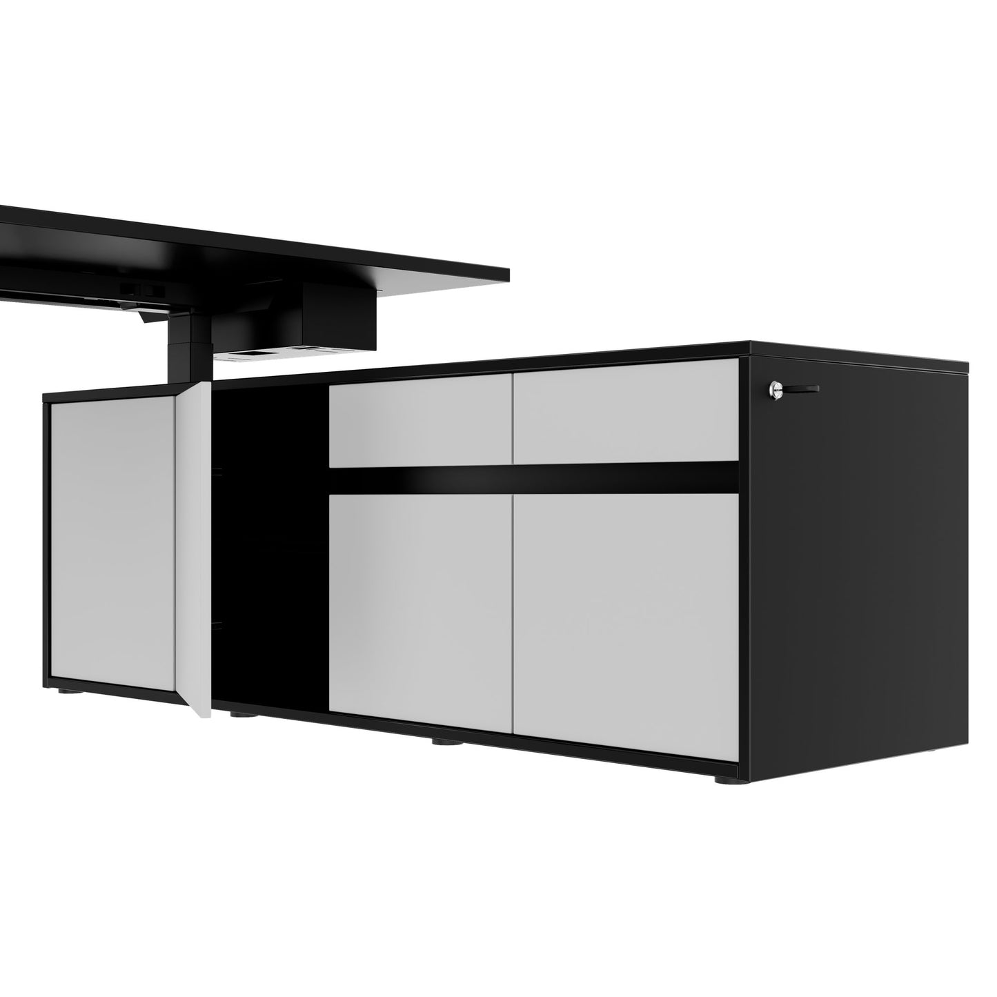 MOTION 2-Motoren-Schreibtisch mit Sideboard | Elektrisch höhenverstellbar, 2000 x 1800 mm, Schwarz