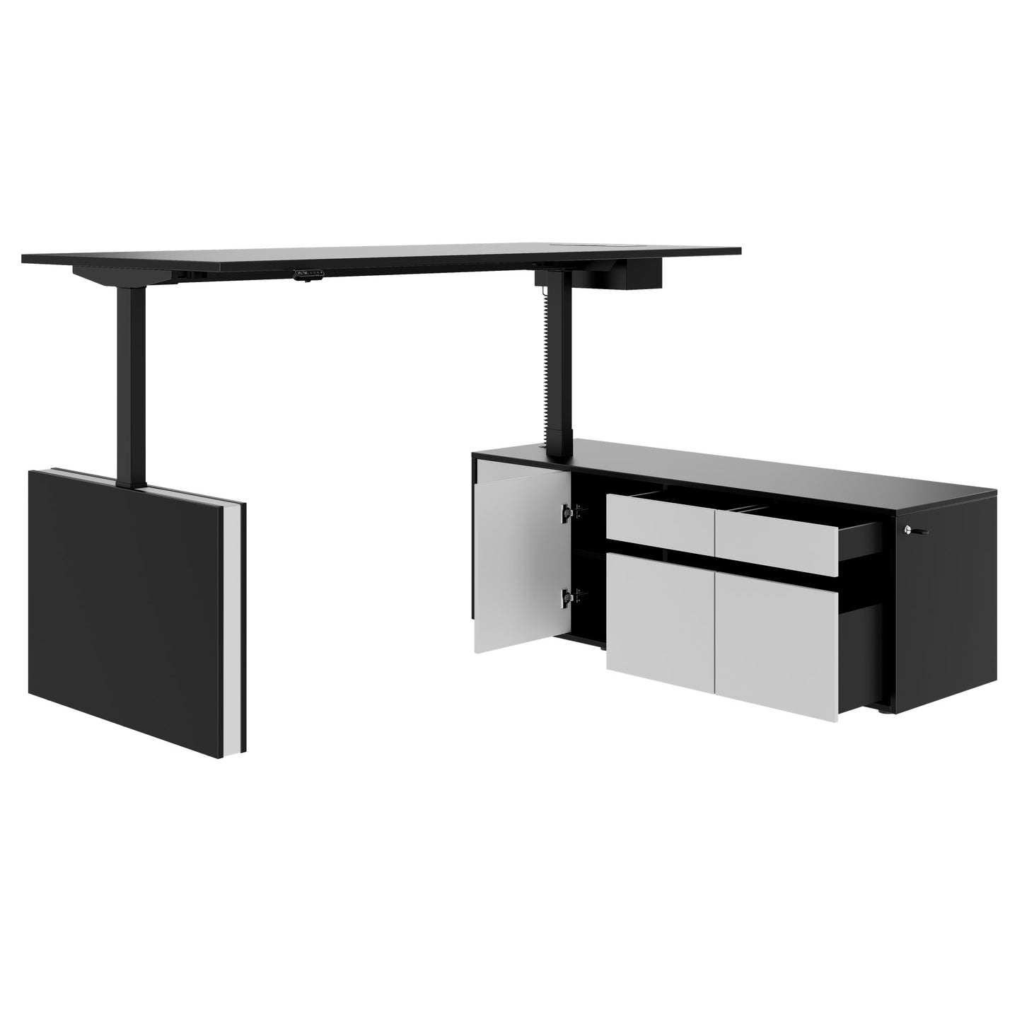 MOTION Bureau à 2 moteurs avec buffet | Réglable à hauteur électrique, 2000 x 1800 mm, noir