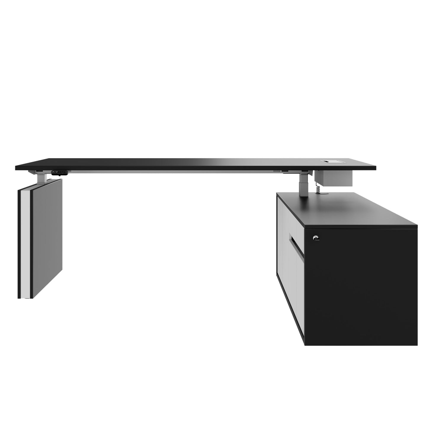 MOTION 2-Motoren-Schreibtisch mit Sideboard | Elektrisch höhenverstellbar, 2000 x 1800 mm, Schwarz