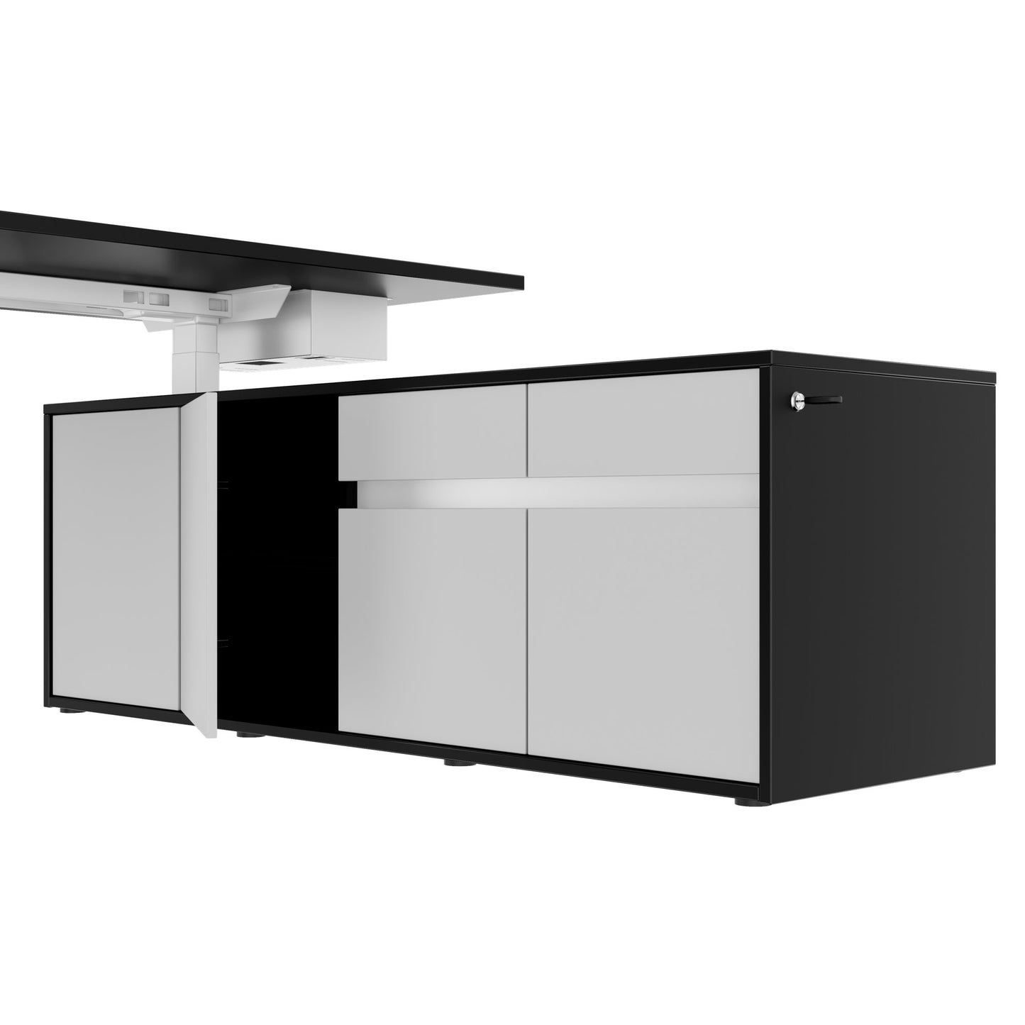 MOTION 2-Motoren-Schreibtisch mit Sideboard | Elektrisch höhenverstellbar, 2000 x 1800 mm, Schwarz