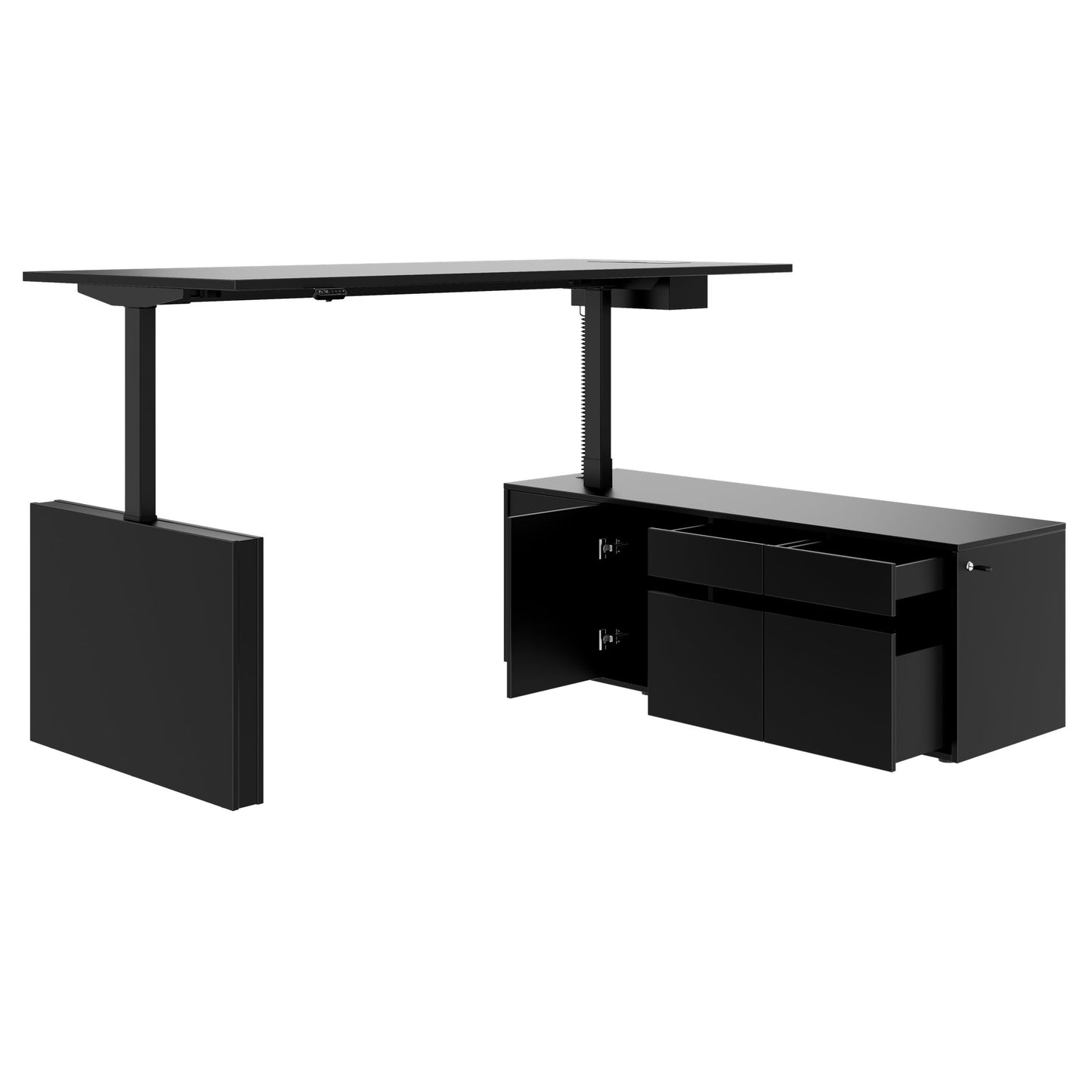 MOTION 2-Motoren-Schreibtisch mit Sideboard | Elektrisch höhenverstellbar, 2000 x 1800 mm, Schwarz
