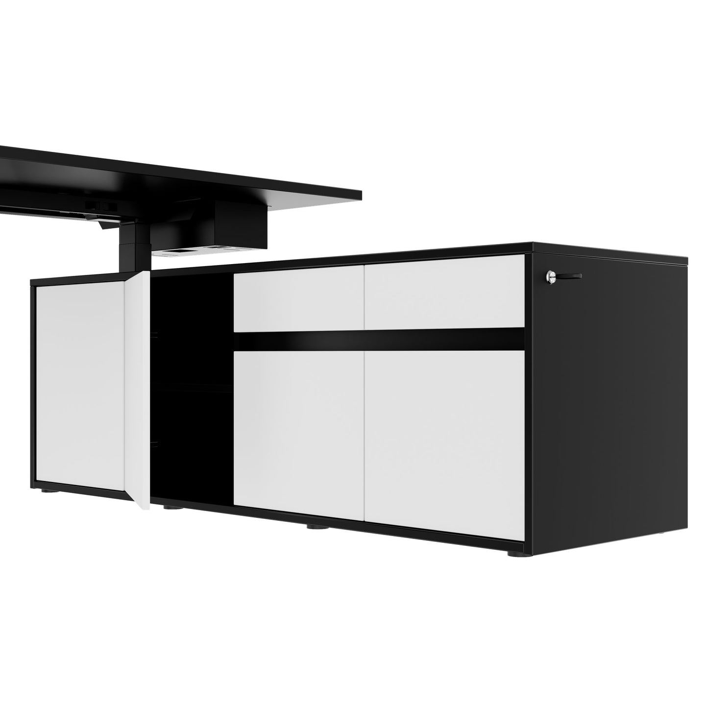 MOTION 2-Motoren-Schreibtisch mit Sideboard | Elektrisch höhenverstellbar, 2000 x 1800 mm, Schwarz