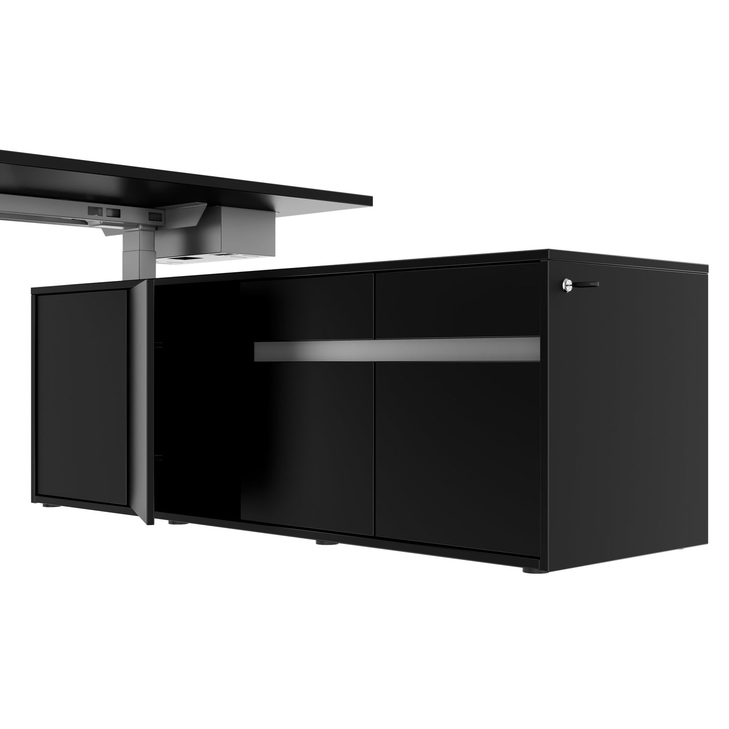MOTION 2-Motoren-Schreibtisch mit Sideboard | Elektrisch höhenverstellbar, 2000 x 1800 mm, Schwarz