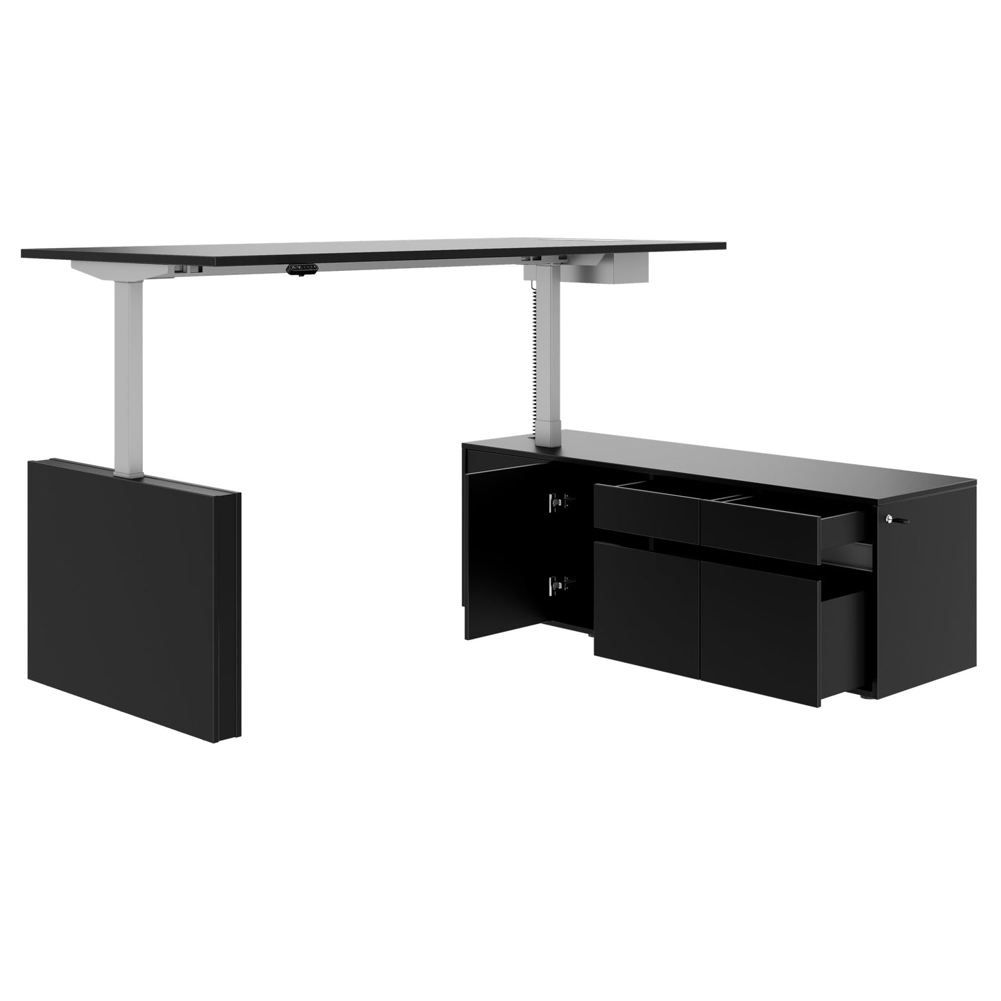 MOTION 2-Motoren-Schreibtisch mit Sideboard | Elektrisch höhenverstellbar, 2000 x 1800 mm, Schwarz
