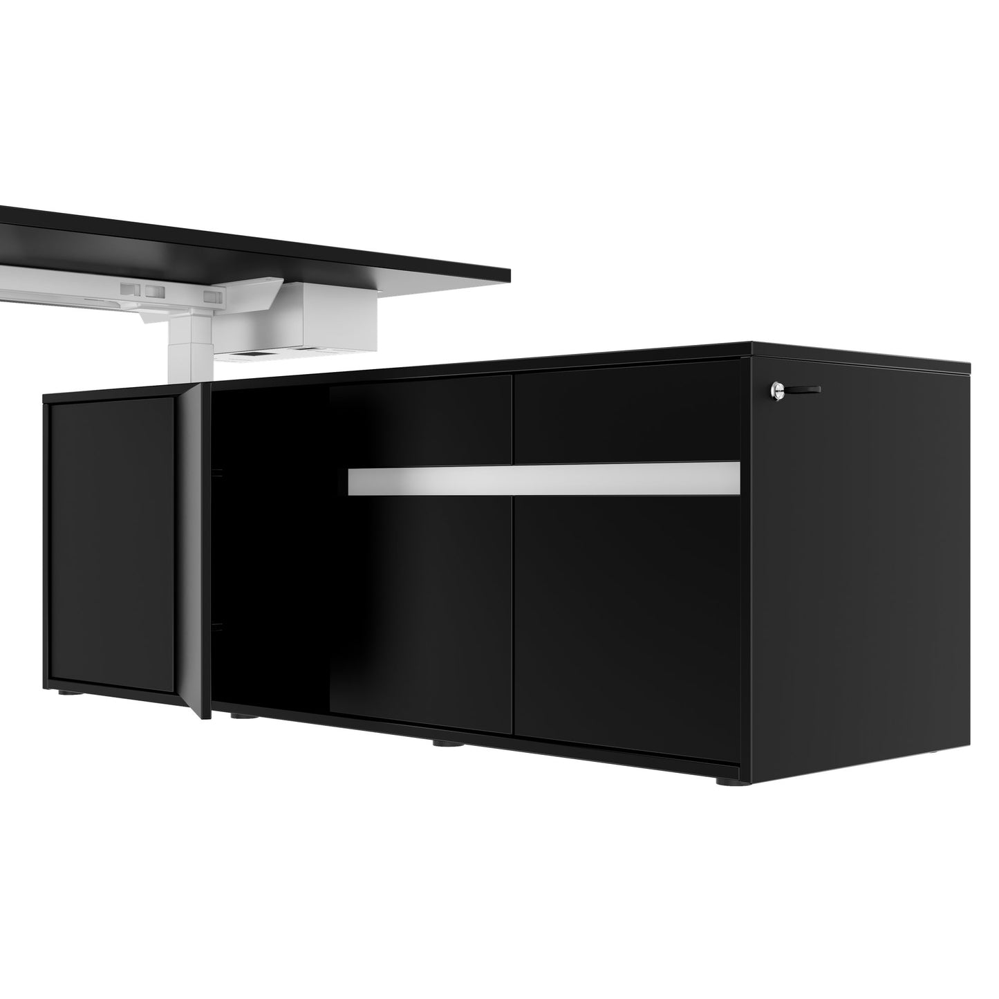 MOTION 2-Motoren-Schreibtisch mit Sideboard | Elektrisch höhenverstellbar, 2000 x 1800 mm, Schwarz