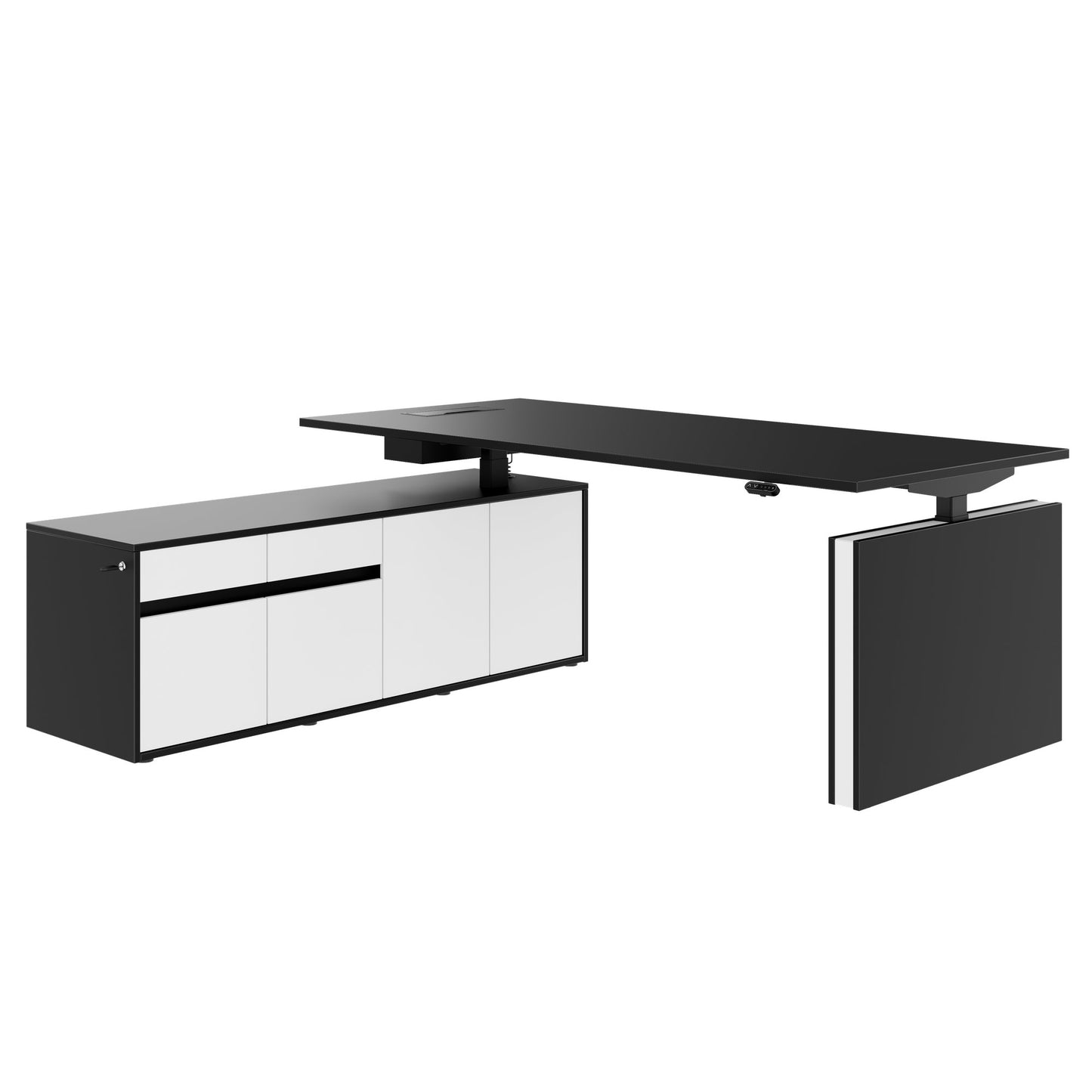 MOTION 2-Motoren-Schreibtisch mit Sideboard | Elektrisch höhenverstellbar, 2000 x 1800 mm, Schwarz