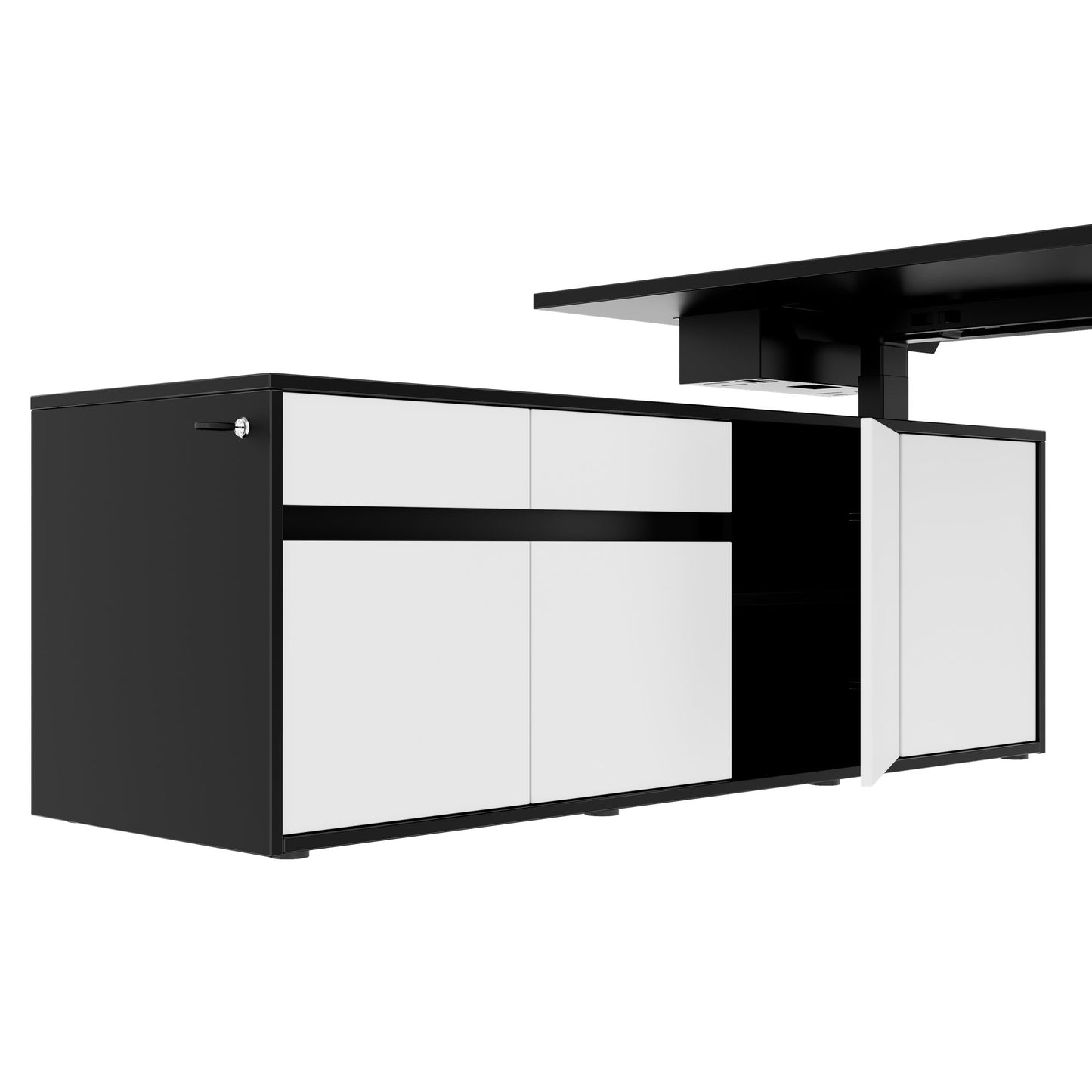 MOTION 2-Motoren-Schreibtisch mit Sideboard | Elektrisch höhenverstellbar, 2000 x 1800 mm, Schwarz