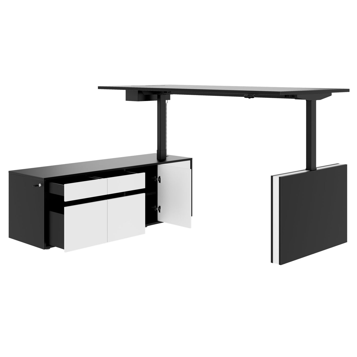 MOTION 2-Motoren-Schreibtisch mit Sideboard | Elektrisch höhenverstellbar, 2000 x 1800 mm, Schwarz
