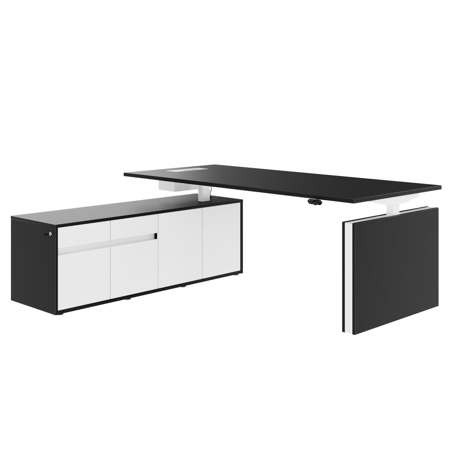 MOTION 2-Motoren-Schreibtisch mit Sideboard | Elektrisch höhenverstellbar, 2000 x 1800 mm, Schwarz
