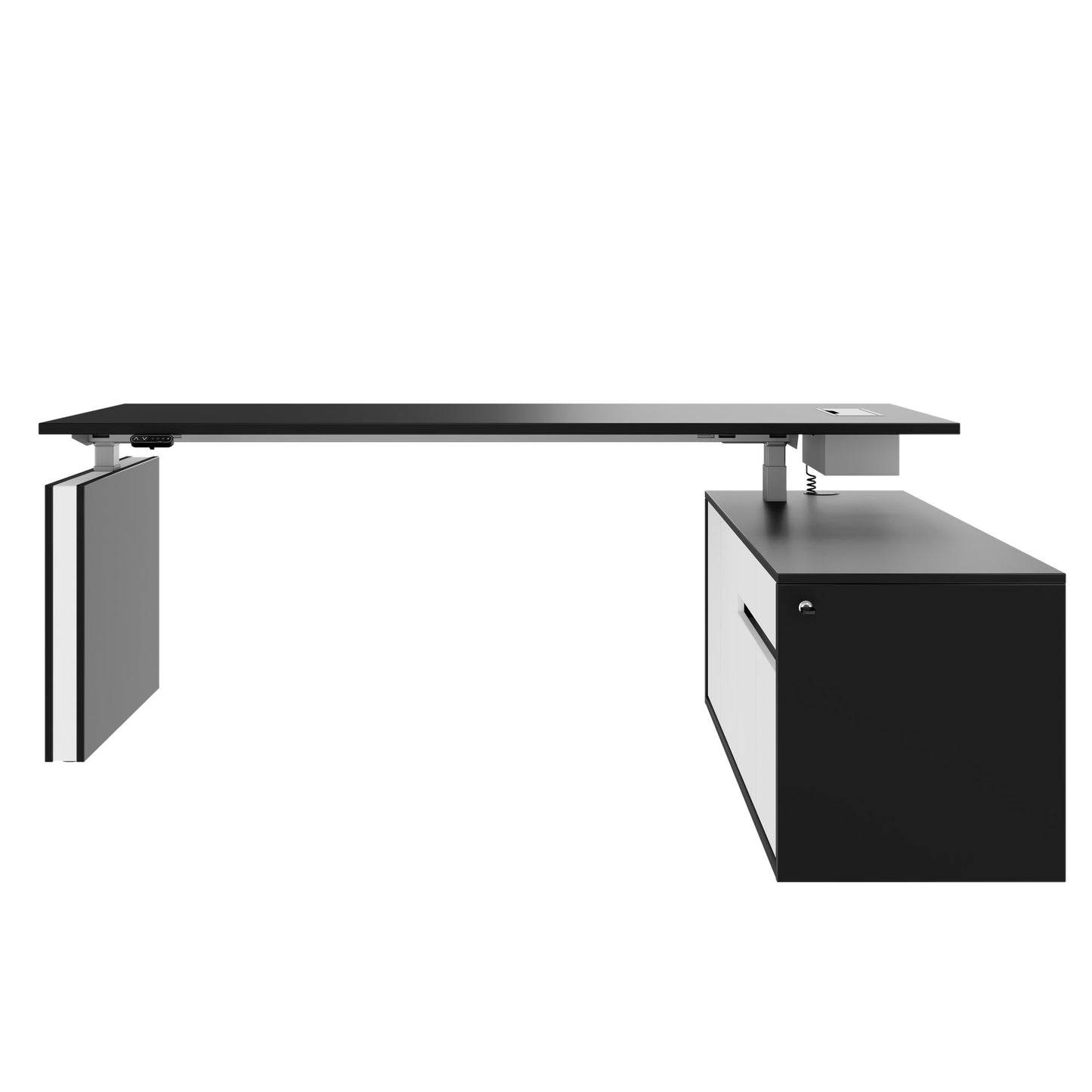MOTION 2-Motoren-Schreibtisch mit Sideboard | Elektrisch höhenverstellbar, 2000 x 1800 mm, Schwarz