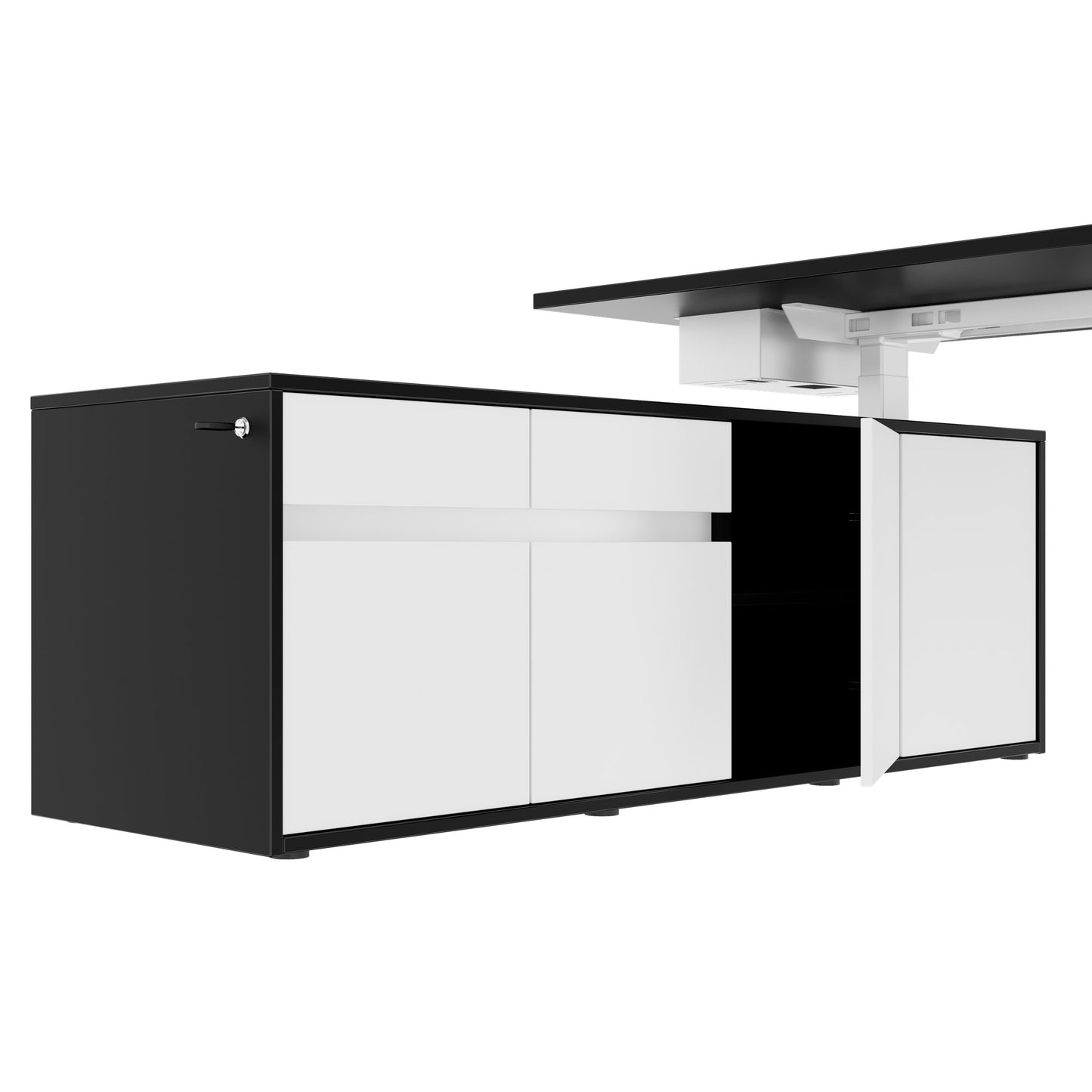 MOTION 2-Motoren-Schreibtisch mit Sideboard | Elektrisch höhenverstellbar, 2000 x 1800 mm, Schwarz