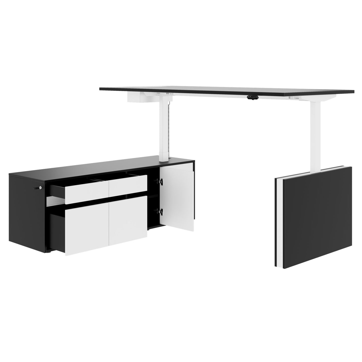 MOTION 2-Motoren-Schreibtisch mit Sideboard | Elektrisch höhenverstellbar, 2000 x 1800 mm, Schwarz