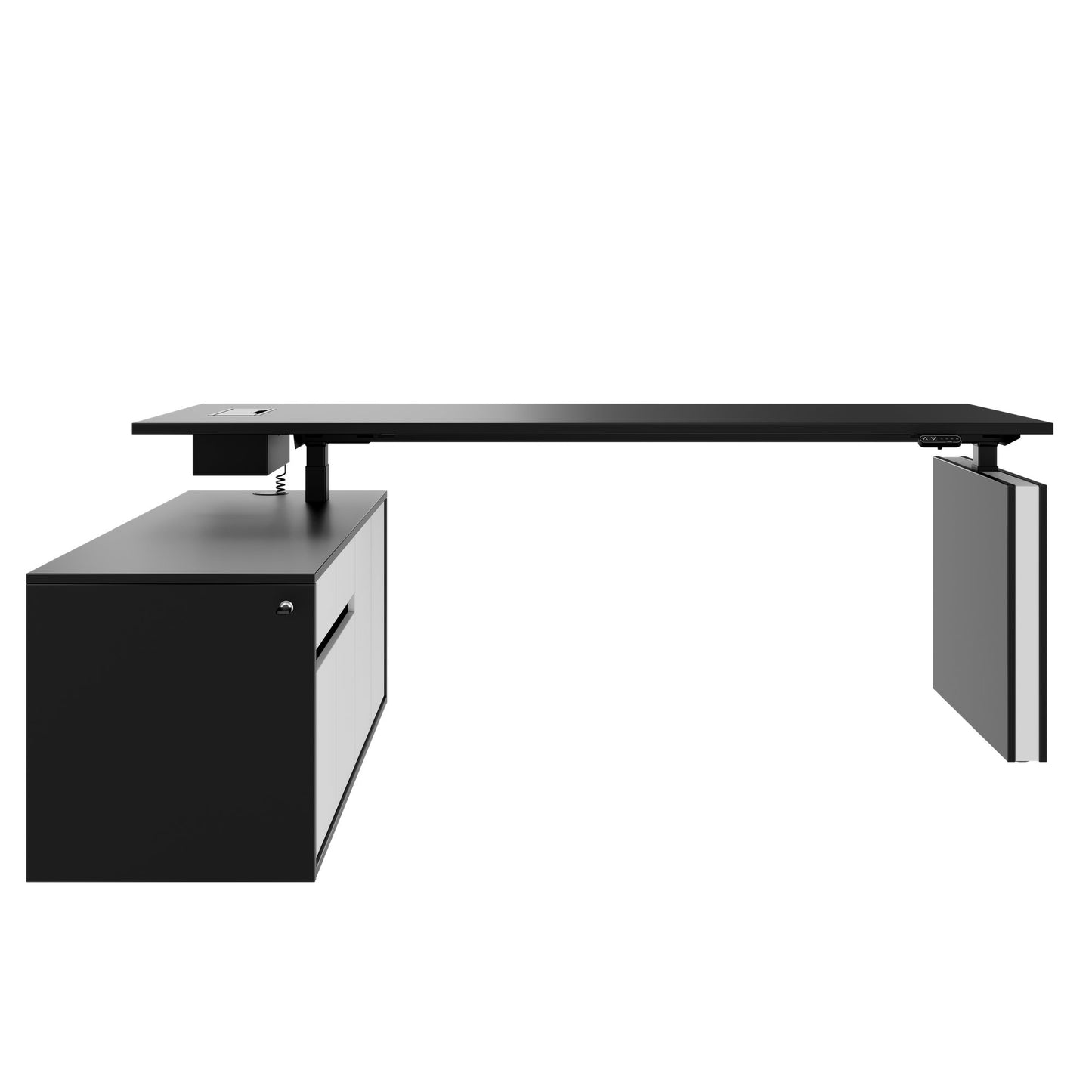 MOTION 2-Motoren-Schreibtisch mit Sideboard | Elektrisch höhenverstellbar, 2000 x 1800 mm, Schwarz