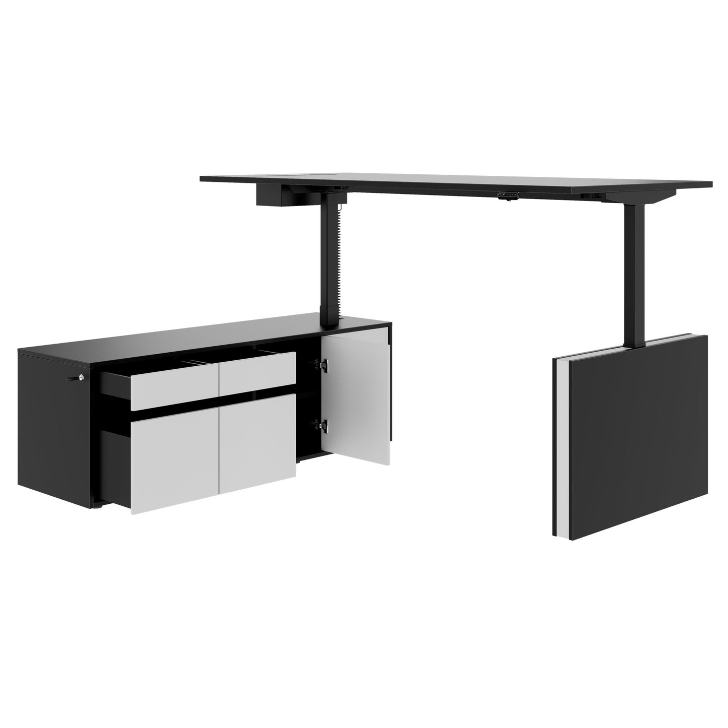 MOTION 2-Motoren-Schreibtisch mit Sideboard | Elektrisch höhenverstellbar, 2000 x 1800 mm, Schwarz