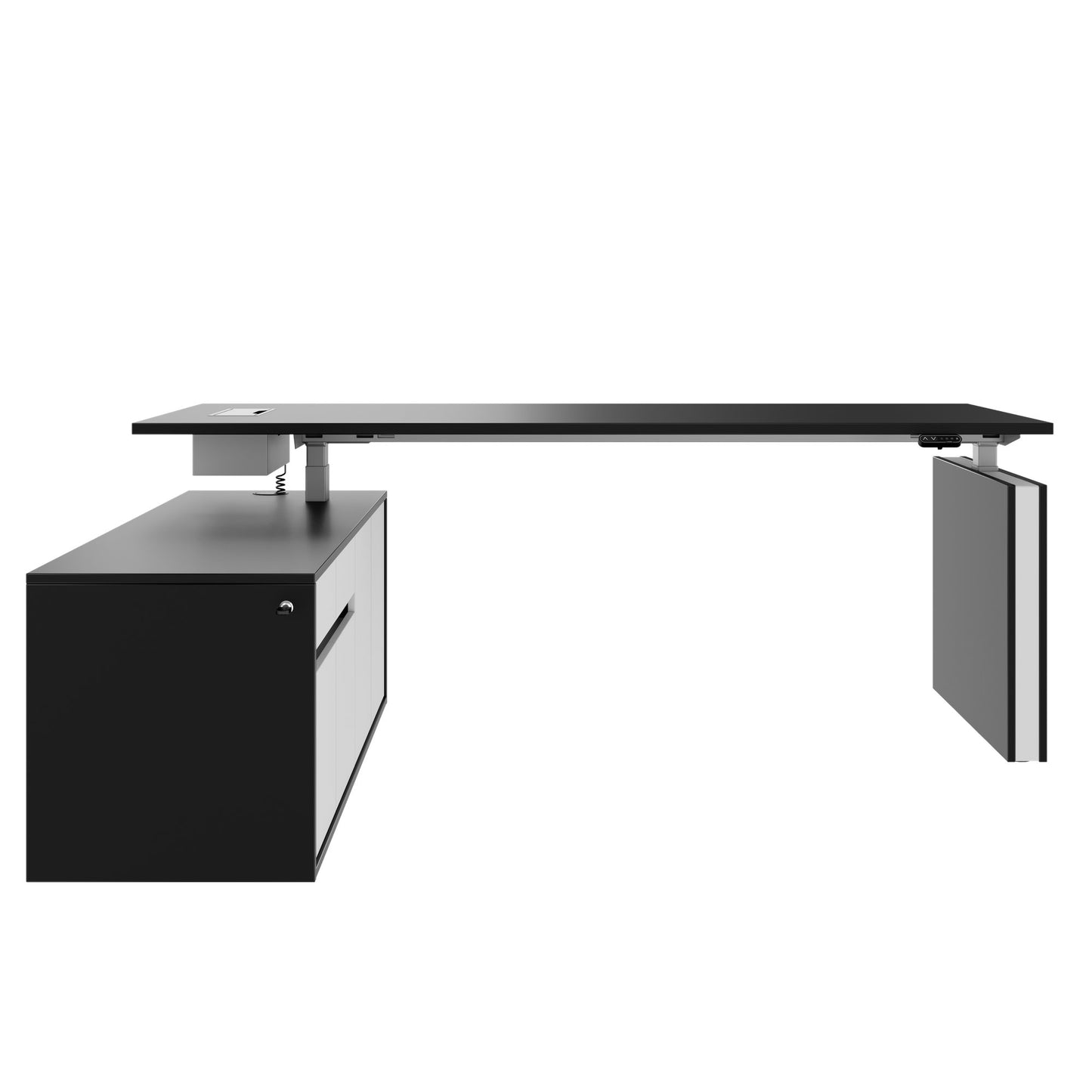 MOTION 2-Motoren-Schreibtisch mit Sideboard | Elektrisch höhenverstellbar, 2000 x 1800 mm, Schwarz