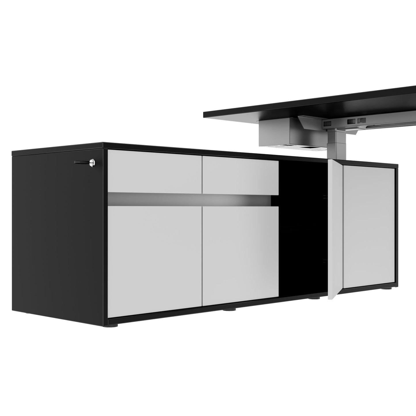 MOTION 2-Motoren-Schreibtisch mit Sideboard | Elektrisch höhenverstellbar, 2000 x 1800 mm, Schwarz