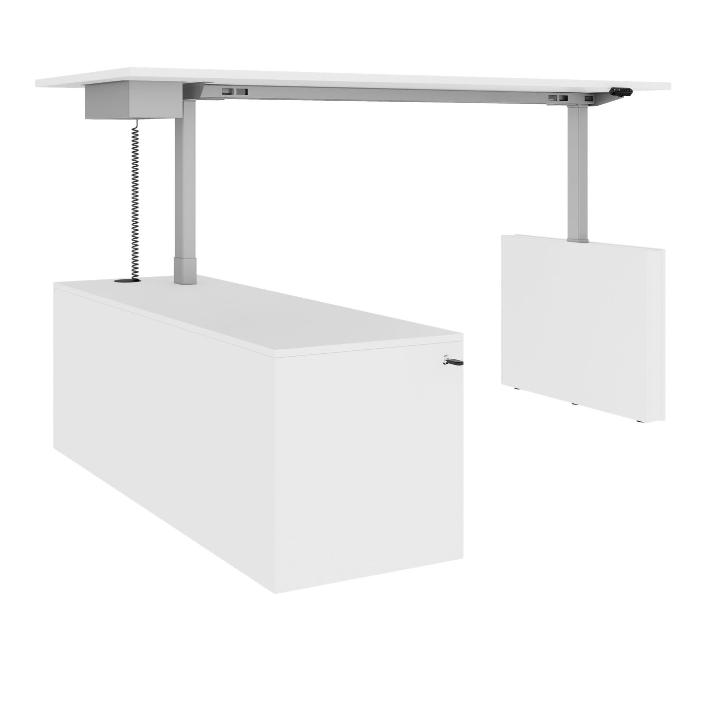 MOTION 2-Motoren-Schreibtisch mit Sideboard | Elektrisch höhenverstellbar, 2000 x 1800 mm, Weiß