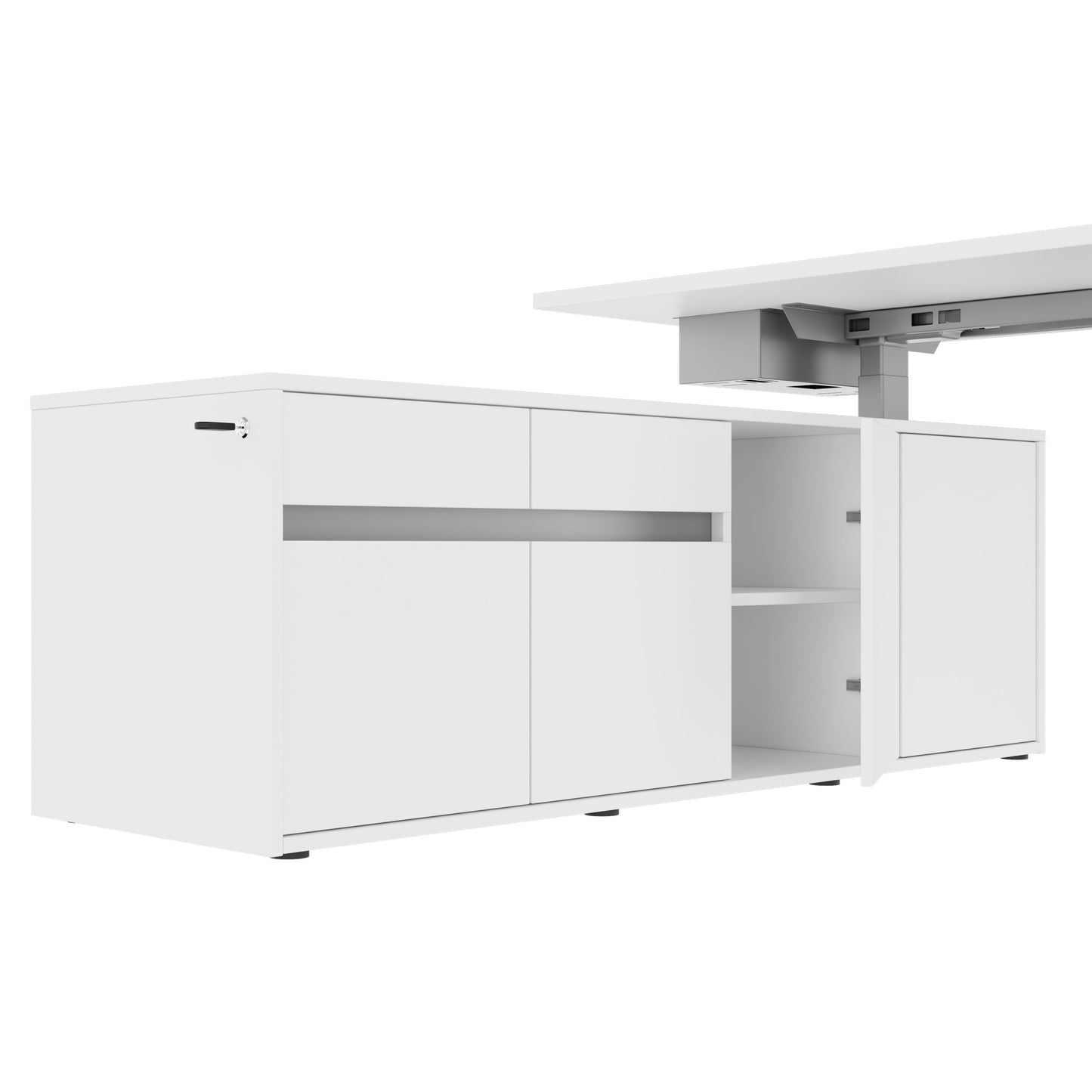 MOTION 2-Motoren-Schreibtisch mit Sideboard | Elektrisch höhenverstellbar, 2000 x 1800 mm, Weiß